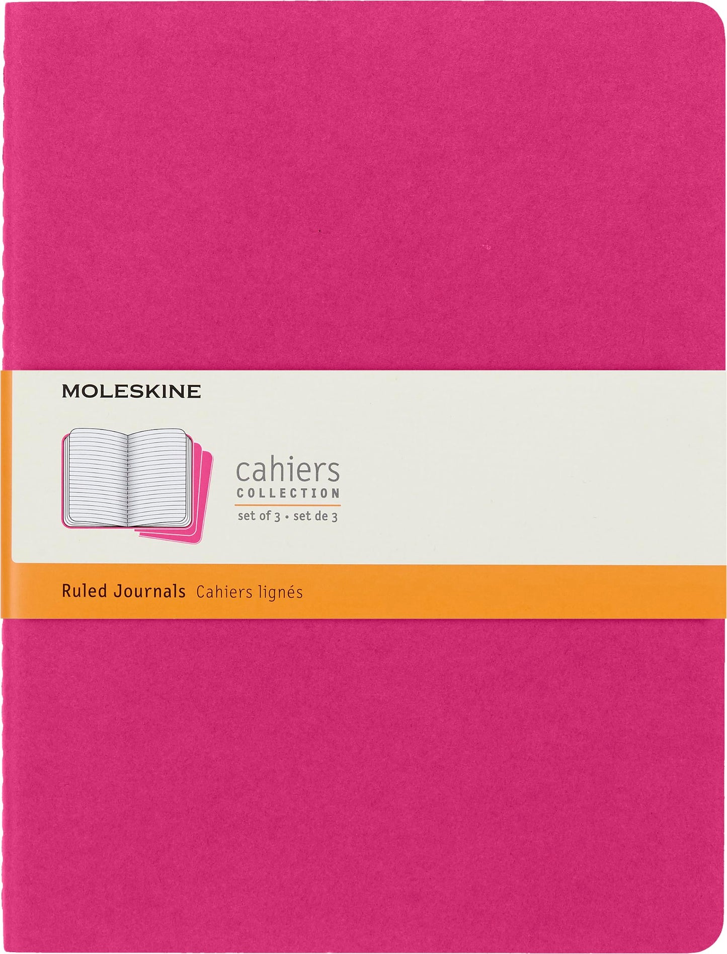 Moleskine Cahier Journal, Soft Cover, XL (7.5" x 9.5") Ruled/Lined, Kinetic Pink, 120 Pages (Set of 3)