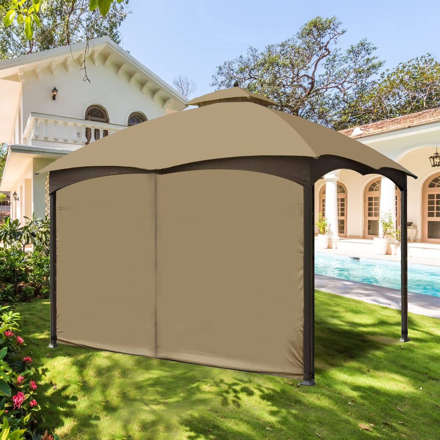Gazebo Universal Replacement Privacy Curtain - Wonwon Privacy Panel Canopy Side Wall with Zipper for 10' x 10' Outdoor Gazebo (Khaki)