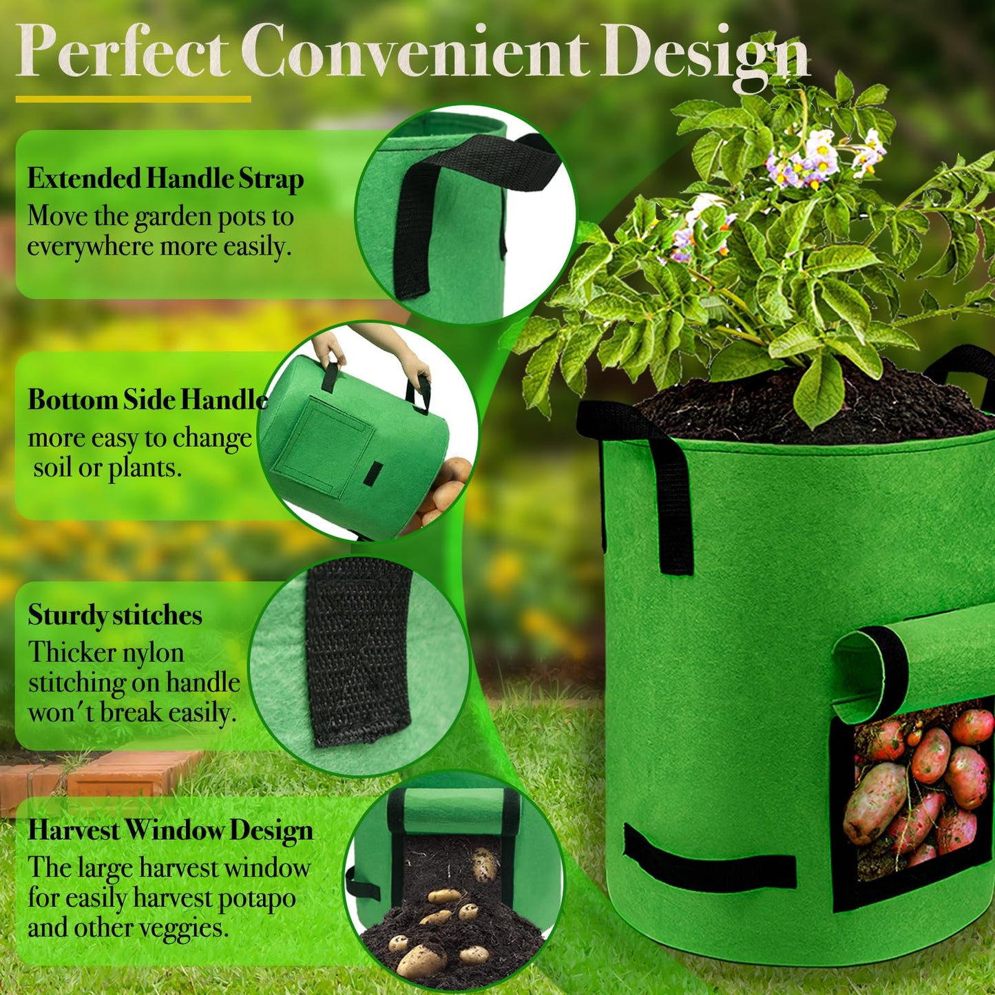 4Packs Colorful Potato Grow Bags, 15Gallon Heavy Duty Potato Bags for Growing Potatoes, Fabric Potato Planter