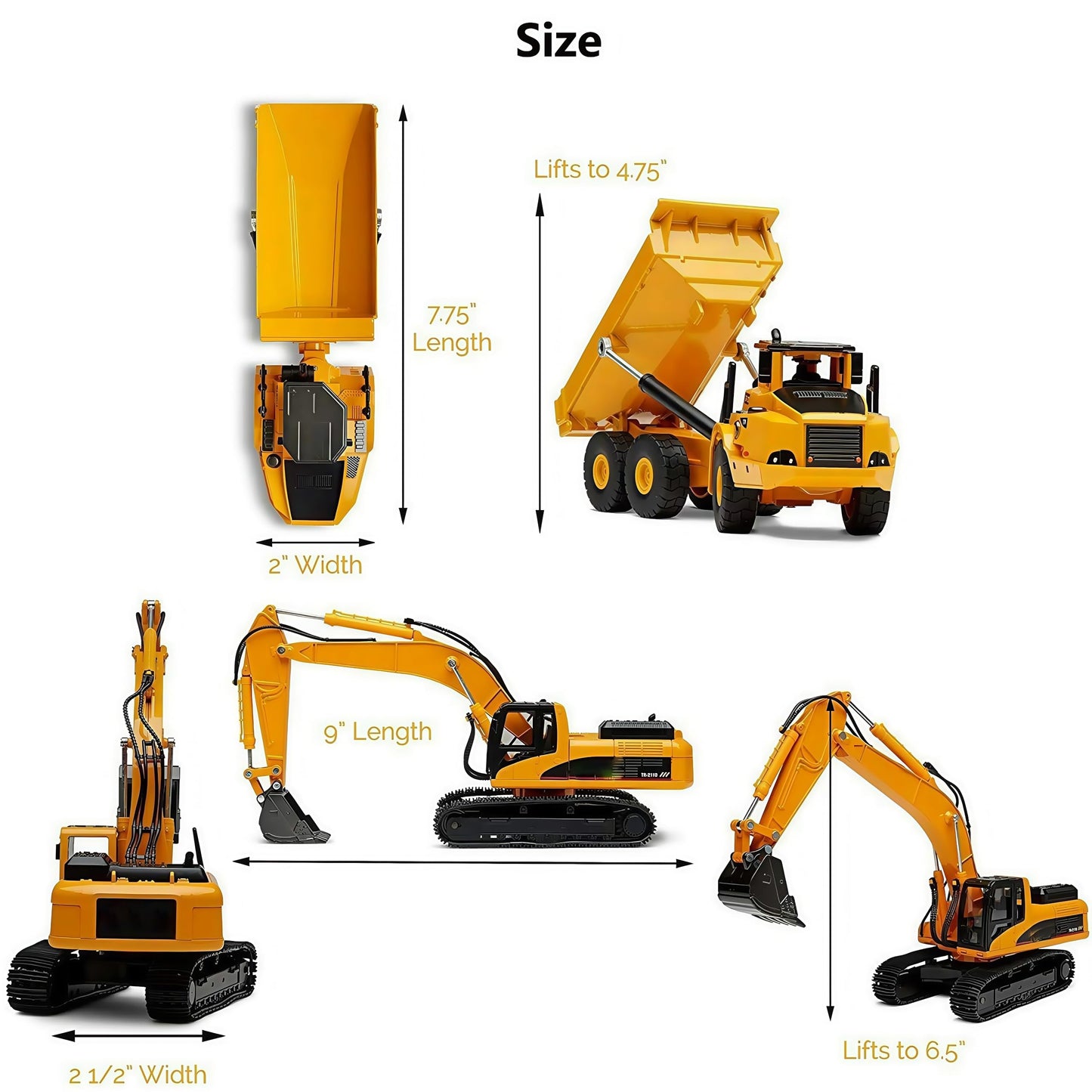 Gemini&Genius Heavy Metal Die-cast Articulated Dump Truck Excavator Engineering Vehicle Construction Alloy Models Toys for Kids and Decoration House Set (Dump Truck& Excavator Suit)