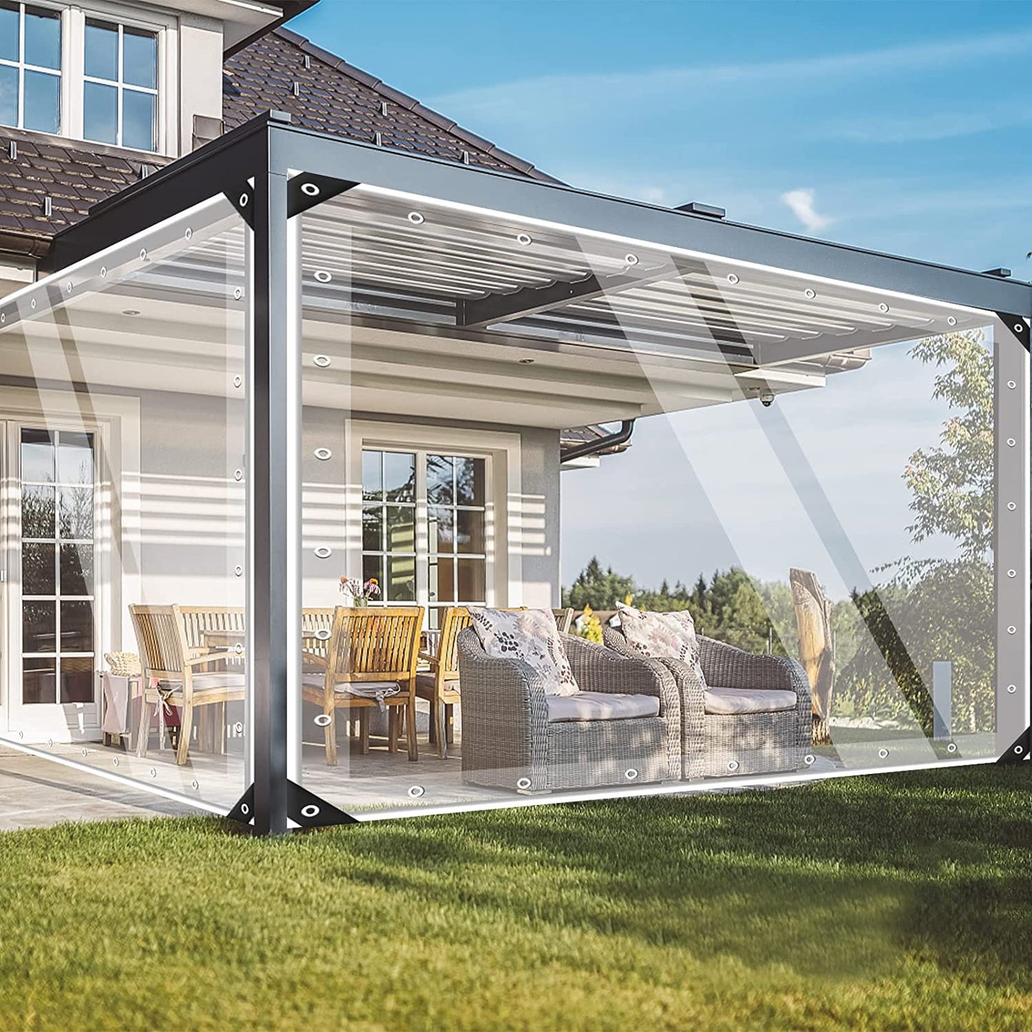 Clear Tarp Patio Enclosure Waterproof Heavy Duty PVC Curtains for Gazebos Transparent Outdoor Tarps Curtains for Porch, Deck, Balcony, Pergola 78.7" W x 78.7" L