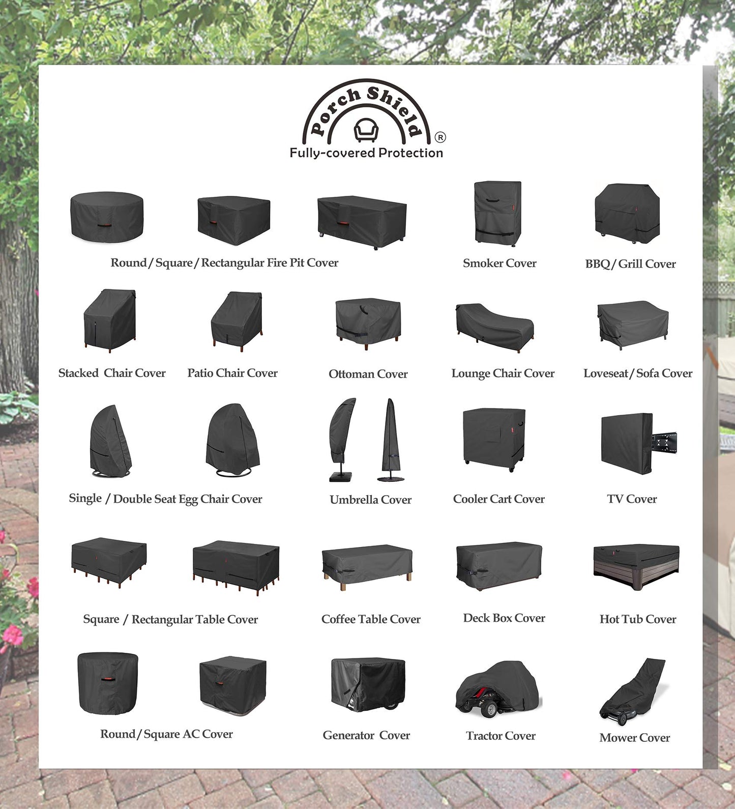Porch Shield Fire Pit Cover - Waterproof 600D Heavy Duty Round Patio Fire Bowl Cover Black - 40 inch