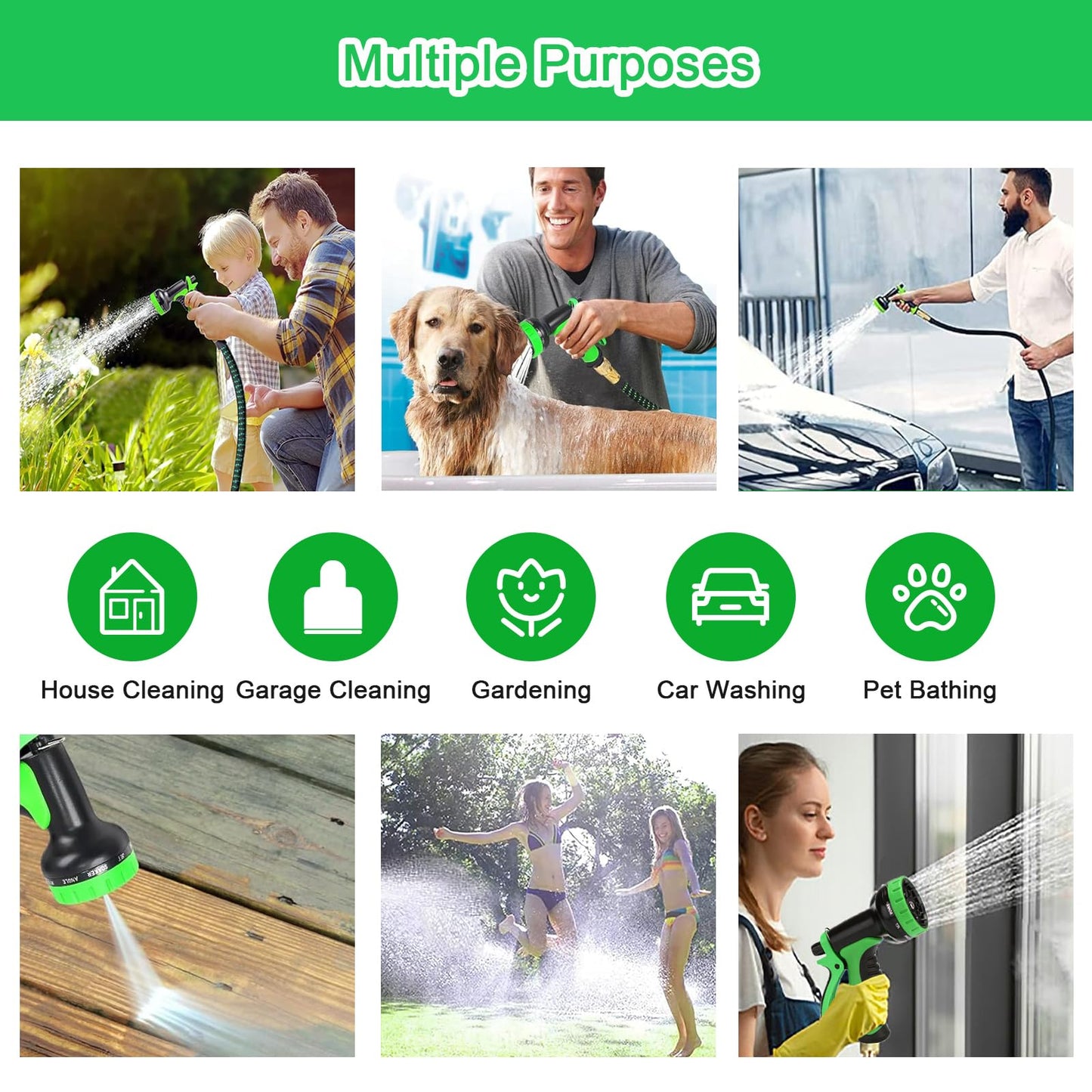 Expandable Garden Hose 50FT, 10-Function Spray Nozzle, Upgraded Latex Core Inner Pipe Retractable Water Hose with Sturdy 3/4'' Fittings Flexible Lightweight Water Hose with Hook and Storage Bag