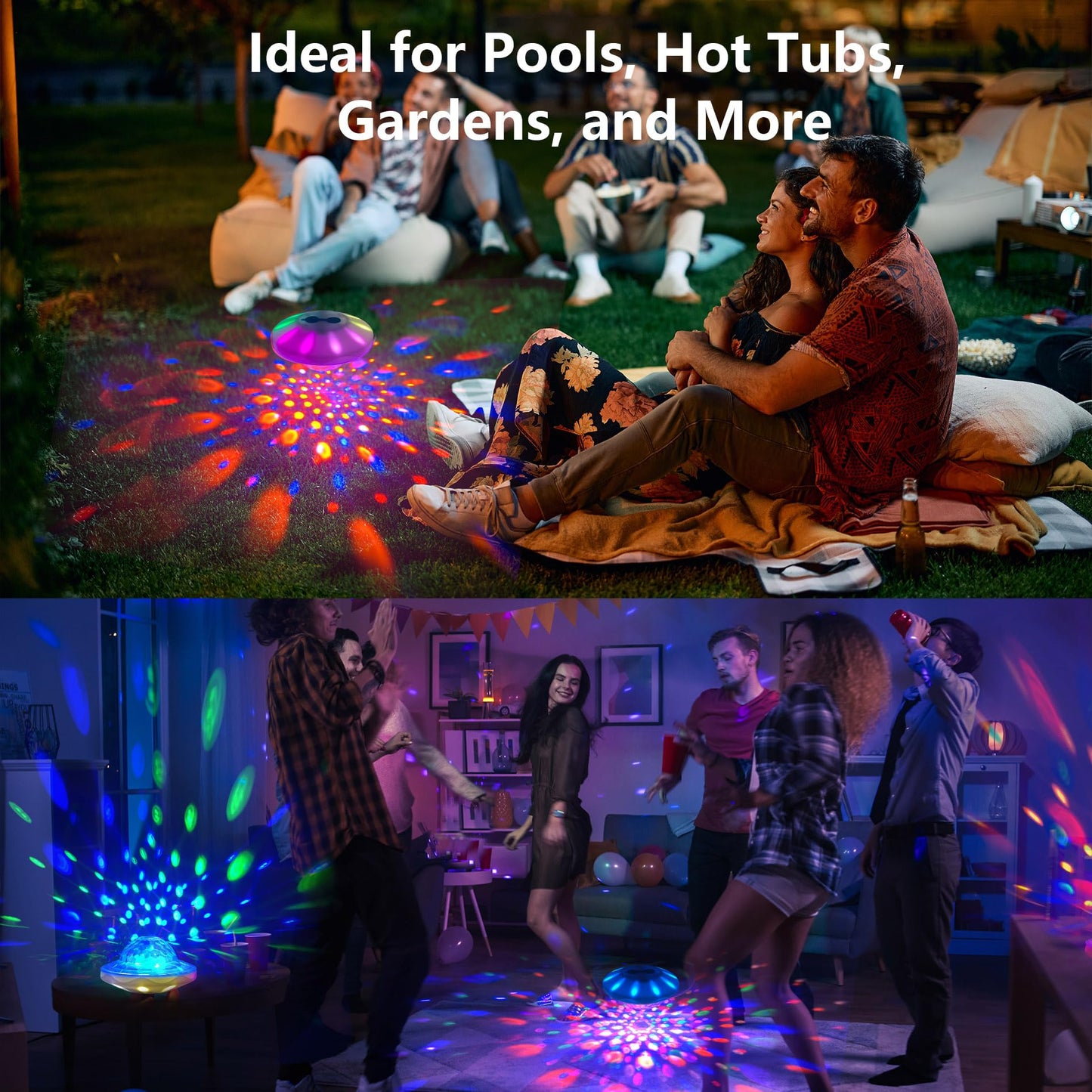 Rechargeable Floating Pool Lights (1 Pack) - Pool Lights with Vibrant RGB Colors, IP68 Waterproof Floating Lights, Upper and Lower Color Changing Led Lights for Pools, Hot Tubs and Garden