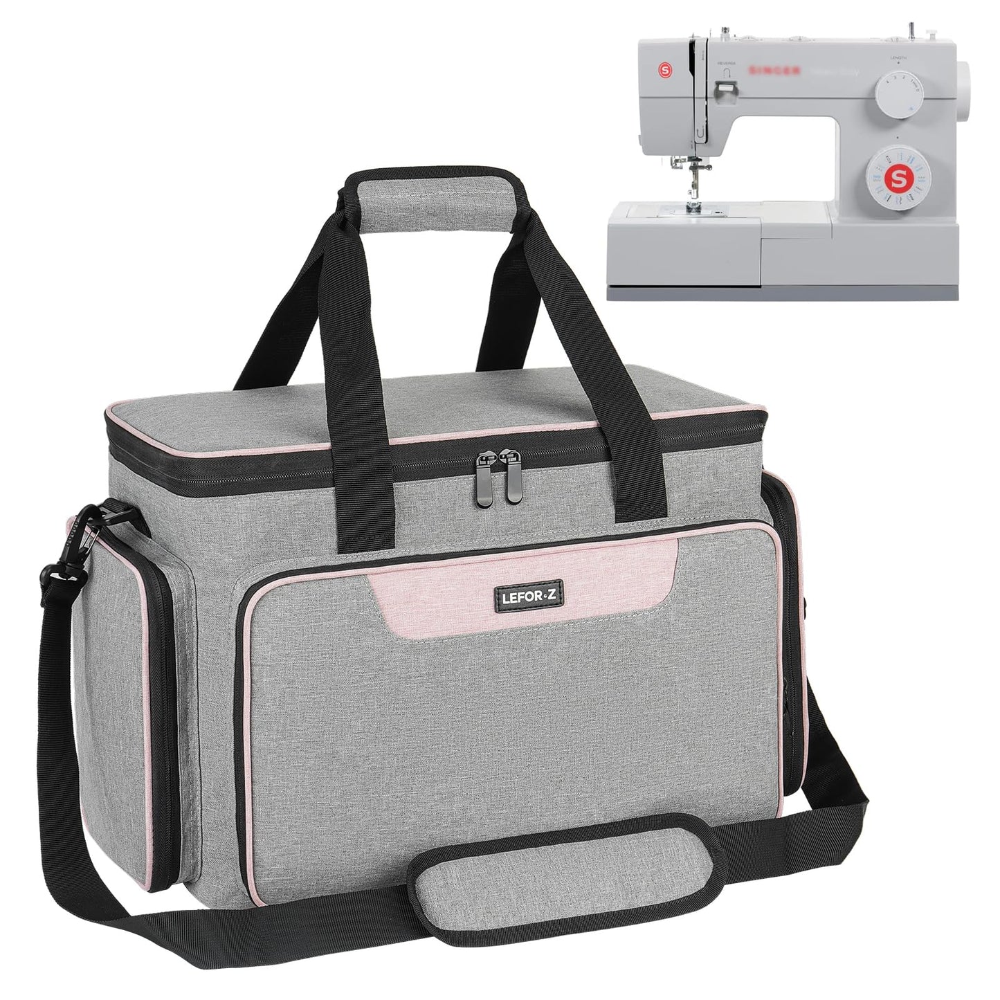 Sewing Machine Carrying Case Bag Compatible with Most Standard Singer,Brother,Janome with Multiple Storage Pockets,Universal Travel Tote Bag with Shoulder Strap for Sewing Machine and Supplie,Grey