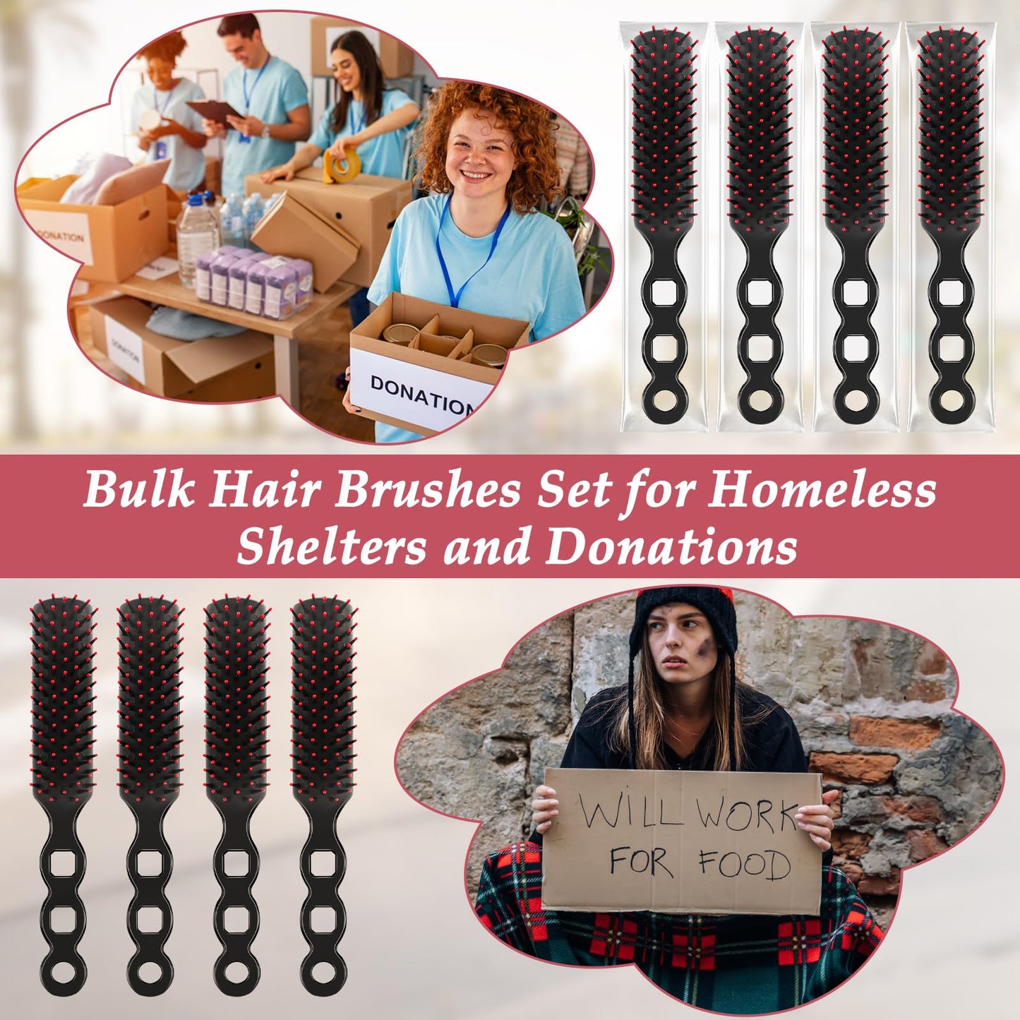 MAGDIY 120 Pack Hair Brushes Bulk for Women, Homeless Supplies Bulk, Travel Detangling Disposable Hair Brush Set, Individually Wrapped Hairbrushes Supplies for Hotel Charity Shelter Church (Black)