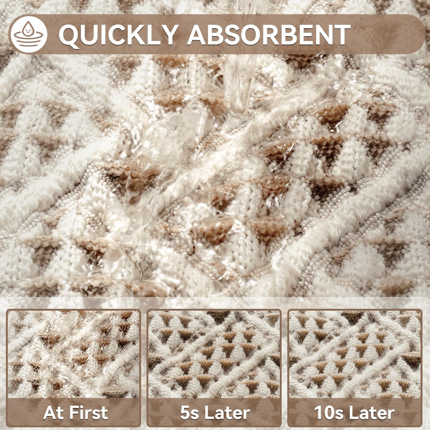 Waffle Bathroom Rugs, Extra Soft and Absorbent Non Slip Bath Mat Washable Boho Bath Rug, Rubber Backed Shower Mat for Bathroom Floor, Bathtub and Shower, 24x36
