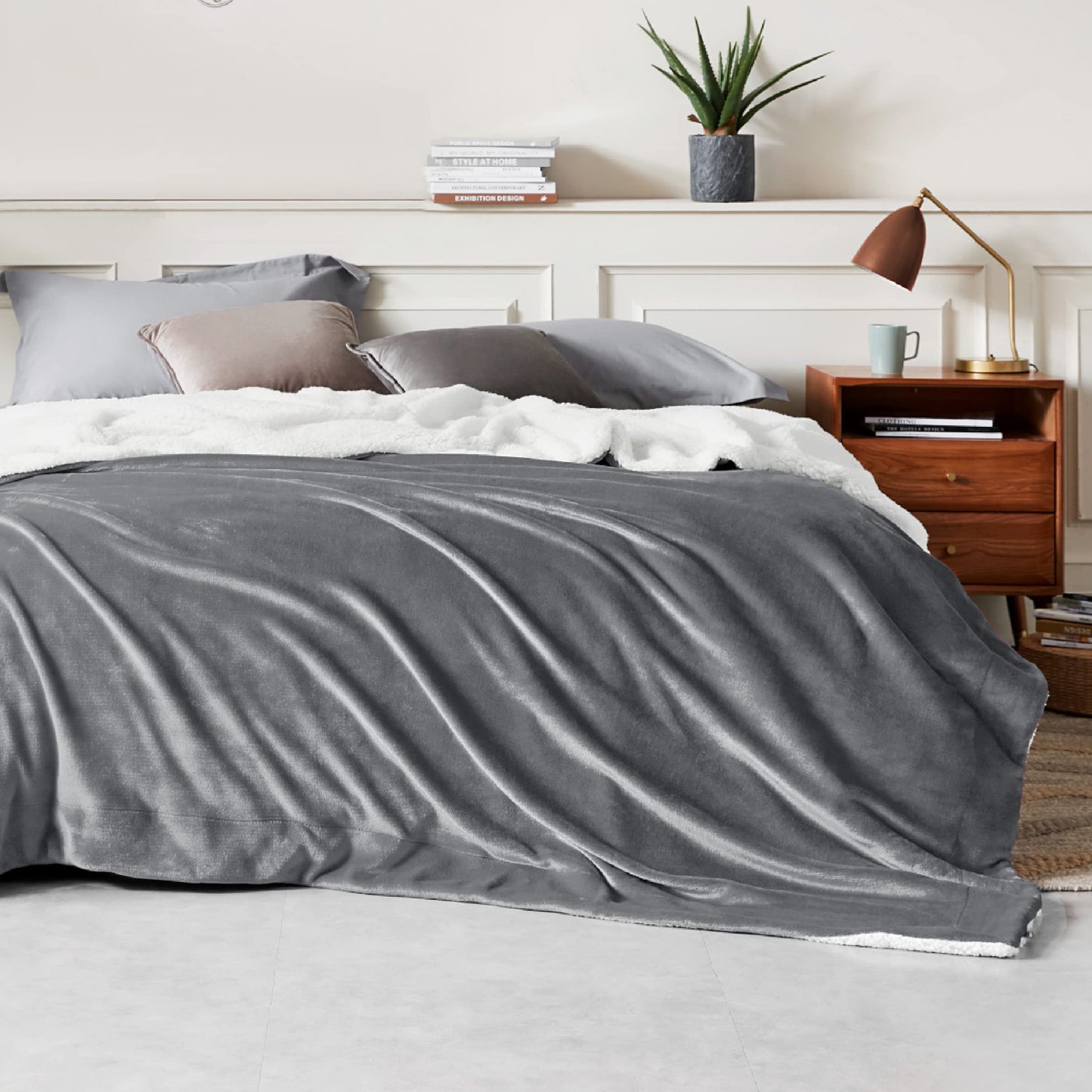 Bedsure GentleSoft Sherpa King Size Blanket for Bed, Grey Fleece Blanket Fluffy Fuzzy Soft Plush Cozy Gifts for Women Men Kids, Grey Decor Gifts for Home, Livingroom, Bedroom, 108x90 Inch