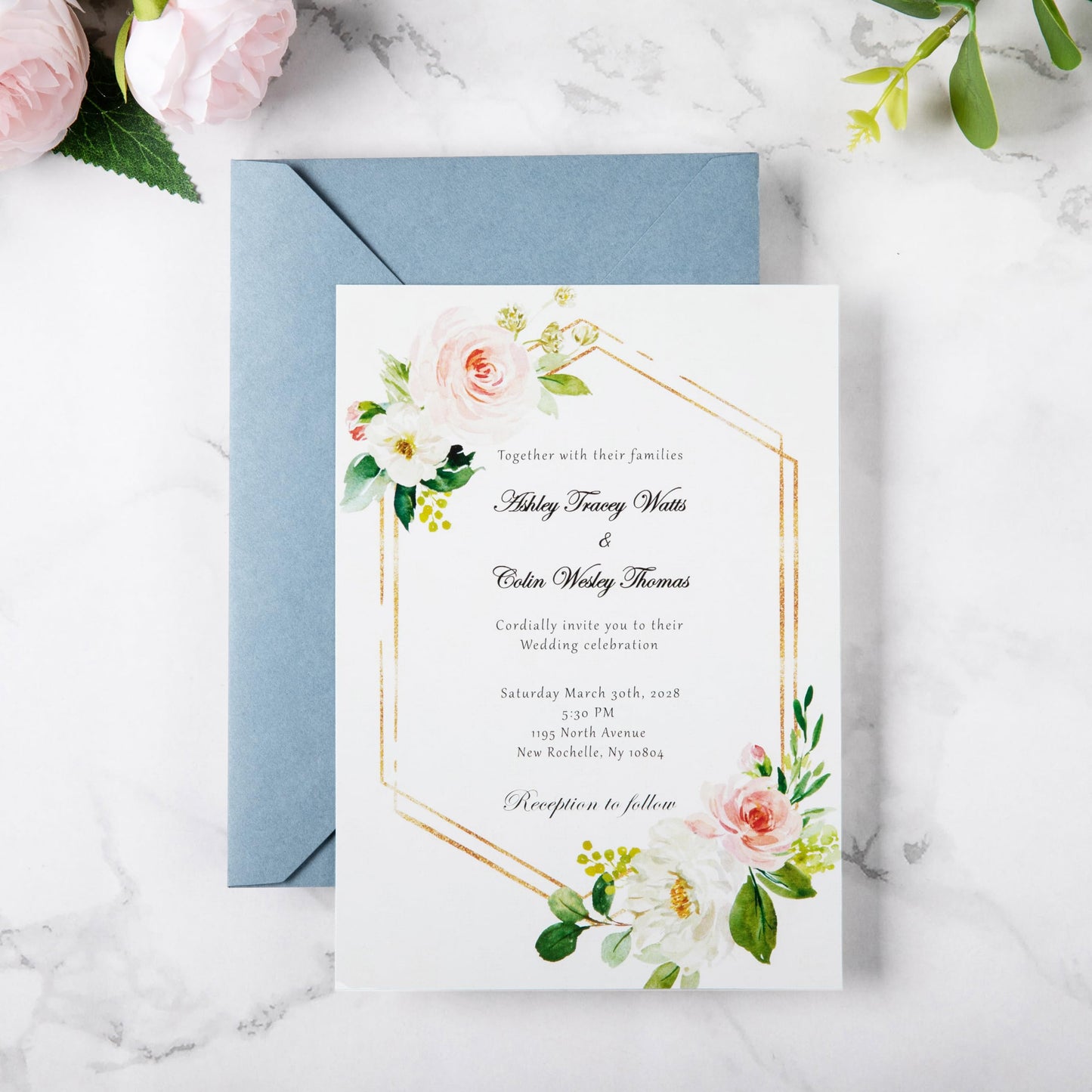 PONATIA 50 Pieces/lot A7 Envelopes, 5.25 X 7.5 Inches Dusty Blue Envelopes Perfect For 5x7 Weddings Invitation Cards, Christmas Gift Cards (Pearl White Liner + Dusty Blue)