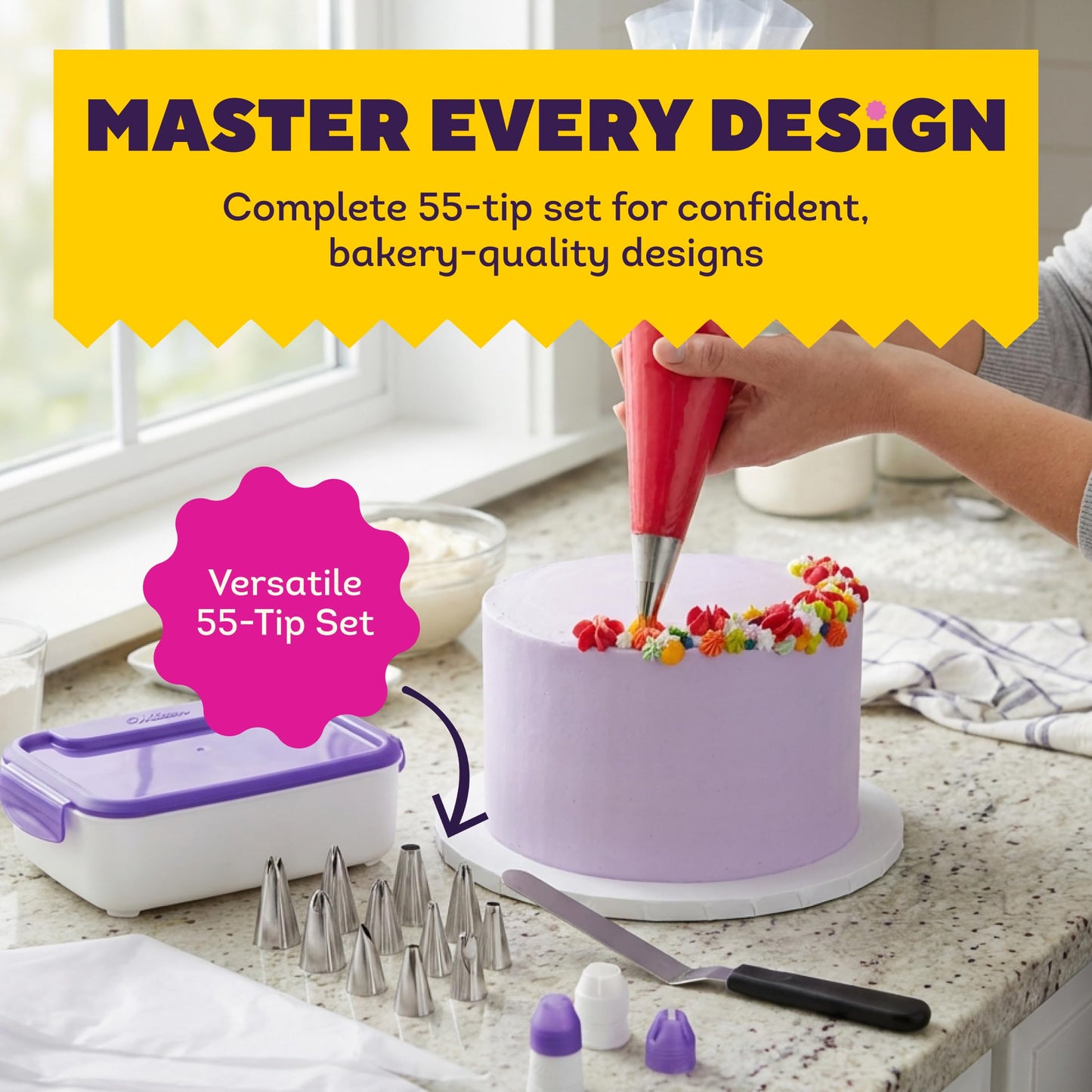 Master Cake Decorating Piping Tips Set, 55 Pieces