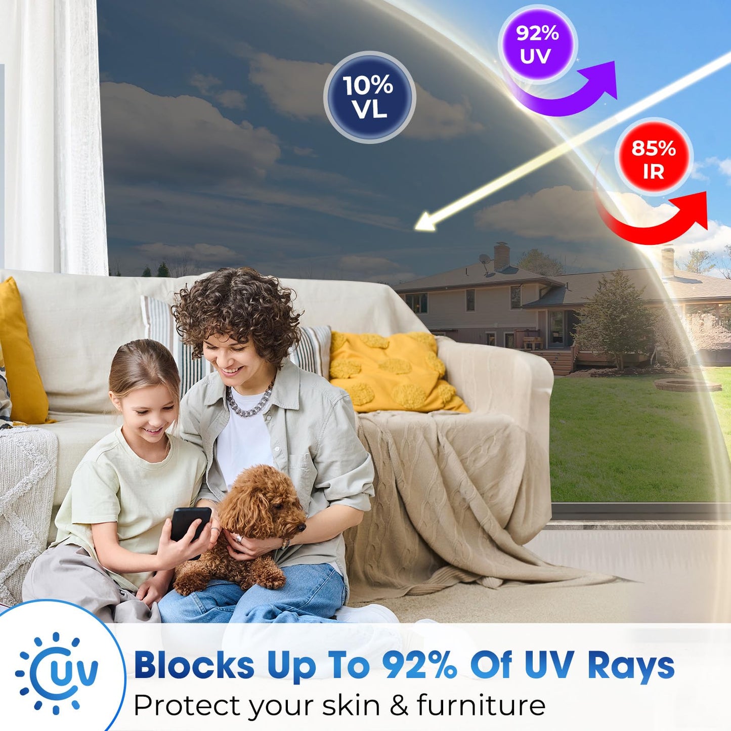 Coavas Window Films for Privacy One Way Window Film, Reflective Mirror Window Film for Sun Blocking, UV Heat Control No Glue Static Cling Window Tint for Home 23.6x78.7in, Silver Black