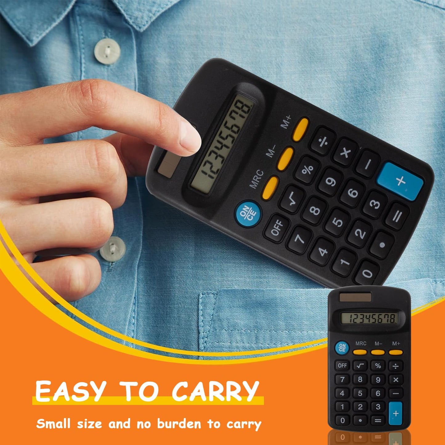 Pocket Size Basic Calculator, 20 Pieces Student Function Solar Battery Dual Power Mini Calculator for Student Kids School Home Office Desktop Accounting Tools, Black