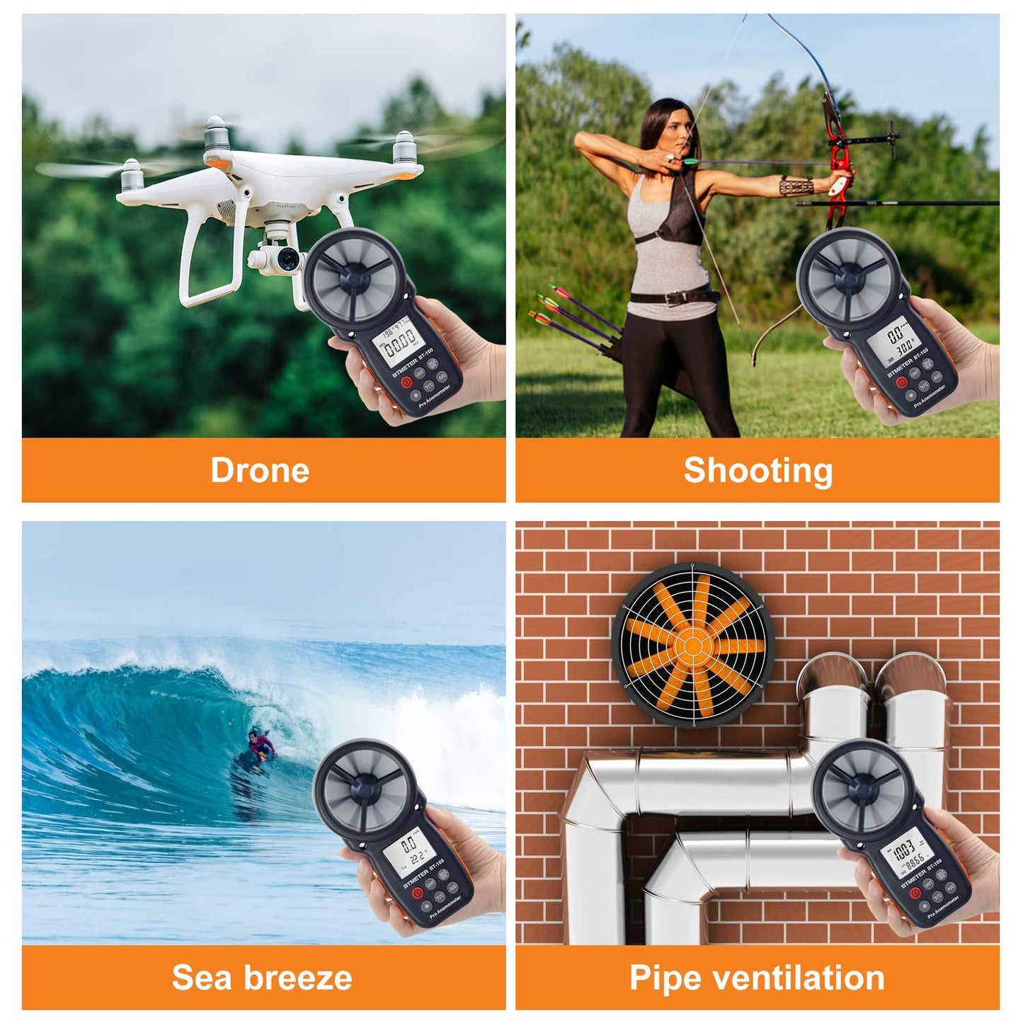 BTMETER Wind Speed Gauge Meter BT-100 Anemometer Portable Digital 14℉-113℉ Temperature Air Velocity Wind Chill Temperature Measurement Backlight Accurately Measuring