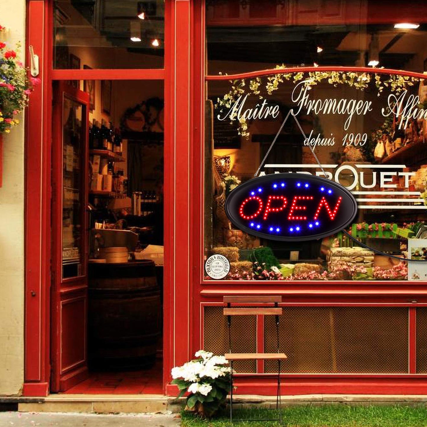 AGPTEK LED Open Sign 19x10inch LED Business Open Sign Advertisement Board Electric Display Sign, Two Modes Flashing & Steady Light, for Business, Walls, Window, Shop, bar