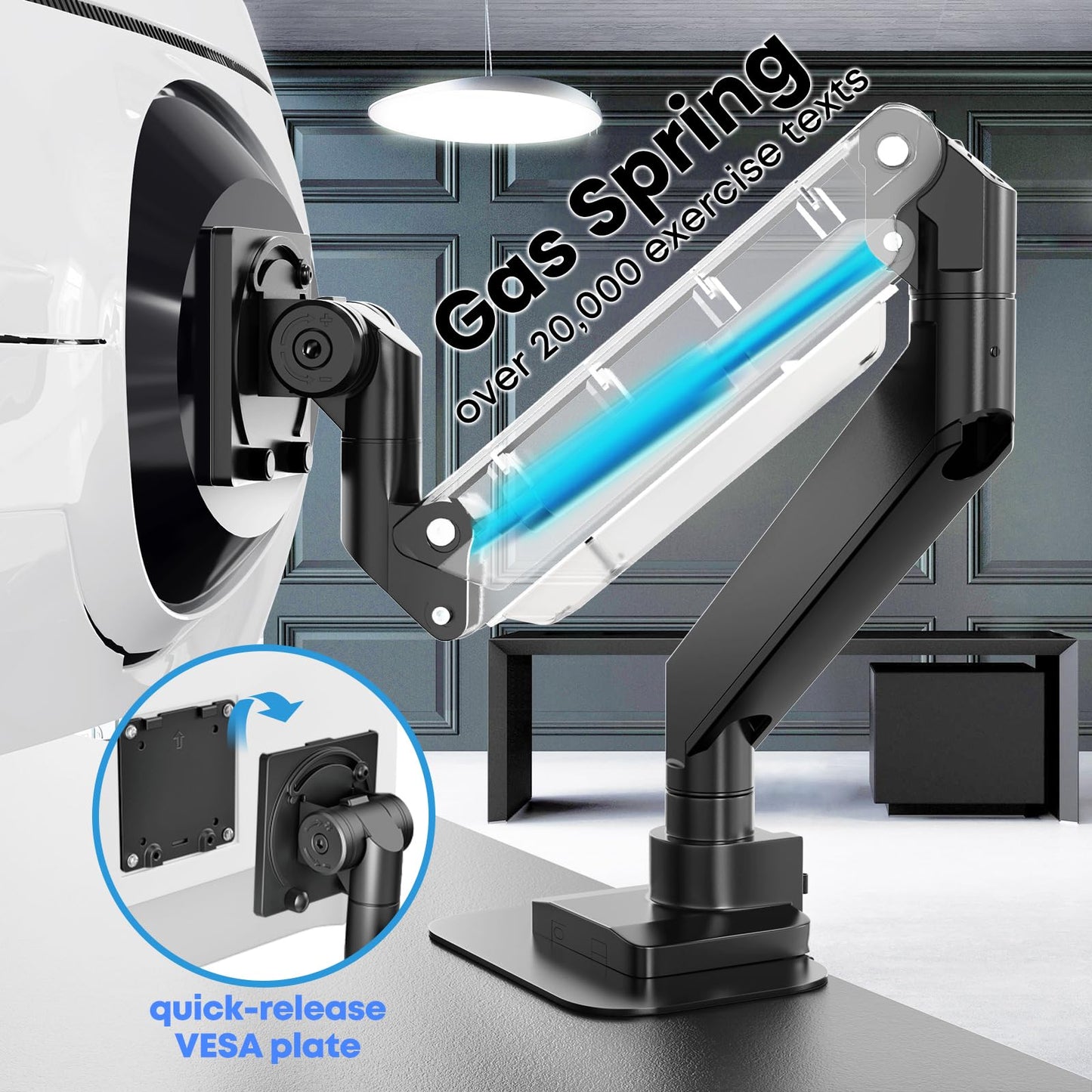 PUTORSEN 17-57 Inch Ultrawide Monitor Arm and TV Desk Mount,up to 27kg, Premium Aluminum Single Monitor Arm Desk Mount with Gas Spring, Steel Reinforcement Plate, VESA 75x75 to 200x200