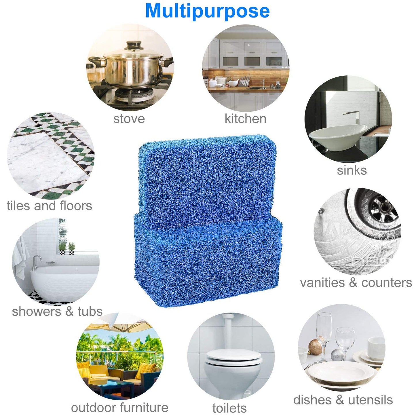 Silicone Sponges Kitchen Scrubber, Sponges for Dishes, Fragrance Free, Odor Free, 10 PCS Non-Scratch Scrub Sponges, Blue