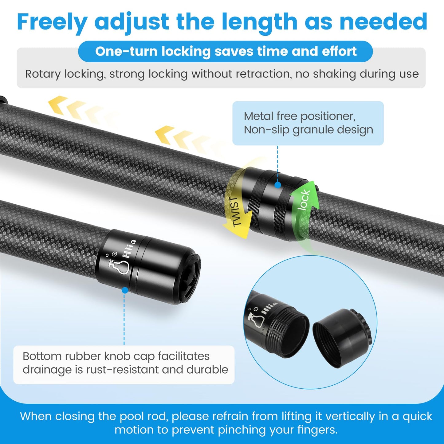 𝑵𝒆𝒘 Pool Pole Carbon Fiber, Premium15FT Pool Pole telescopic 4.6 to 15 FT, Adjustable 4 Piece Extendable Pool Cleaning Pole, Professional Pool Pole fit for Brushes, Vacuum, Nets, Skimmers, Rakes