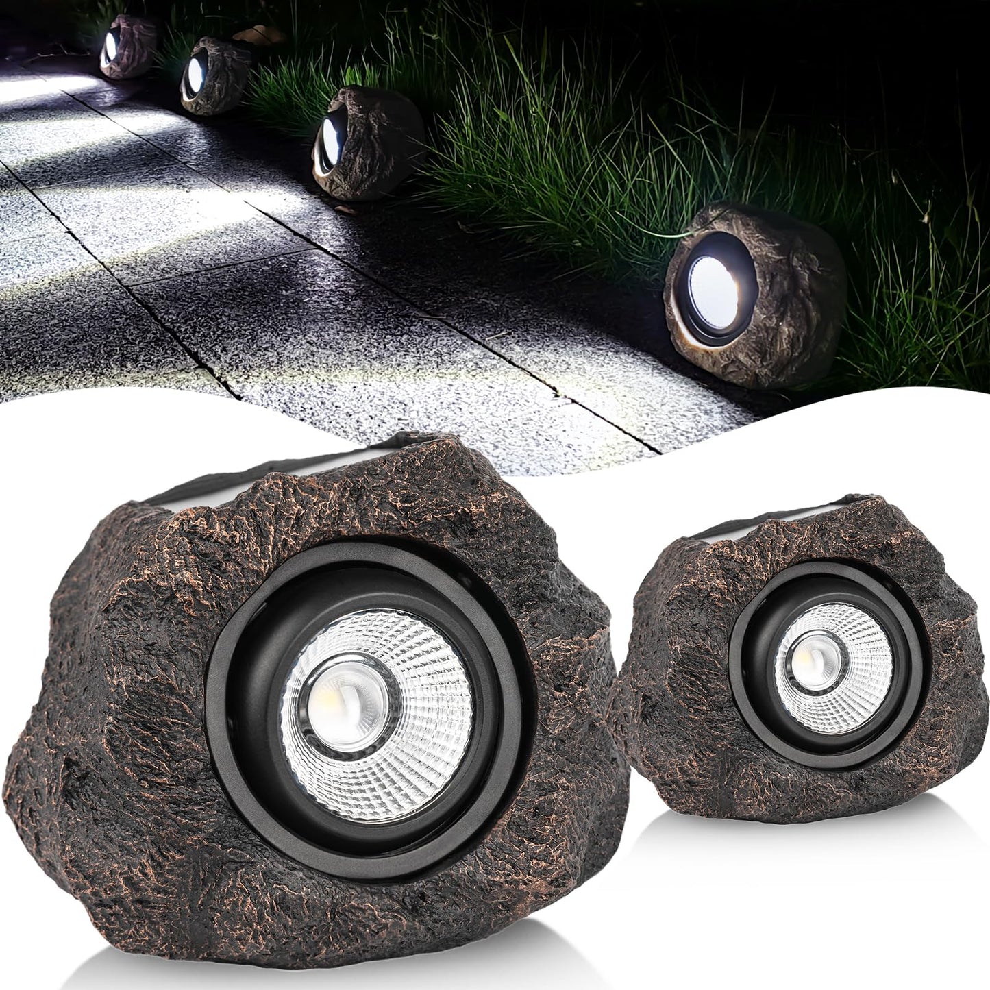 Candieslife Solar Garden Rock Lights Outdoor - IP65 LED Waterproof Solar Spotlight, Solar Powered Landscape Path Decorative Garden Stone Lights for Pathway, Walkway, Yard, Patio (2 Pack)