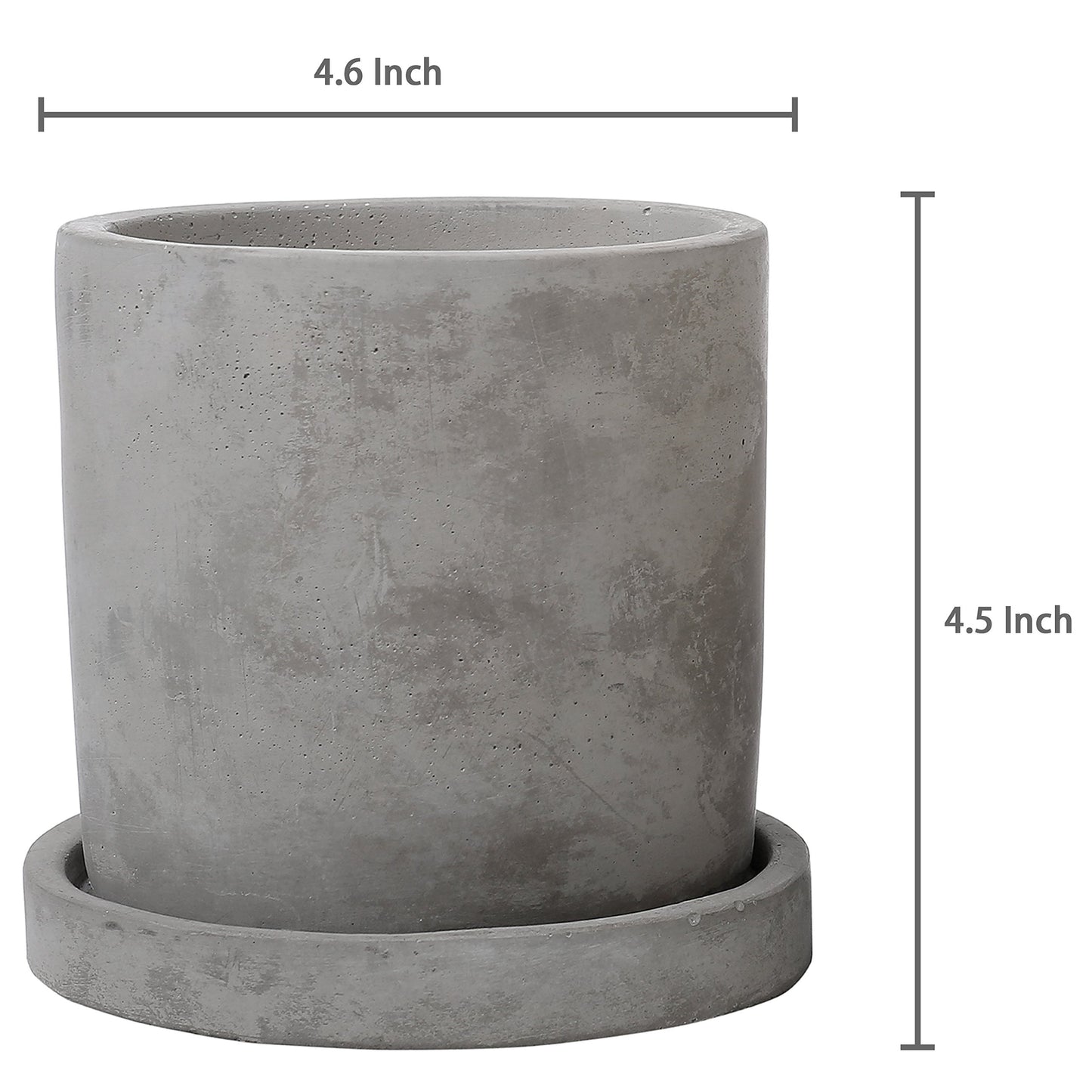 Set of 2 Modern 4-Inch Gray Unglazed Cement Succulent Planter Pots with Removable Saucer