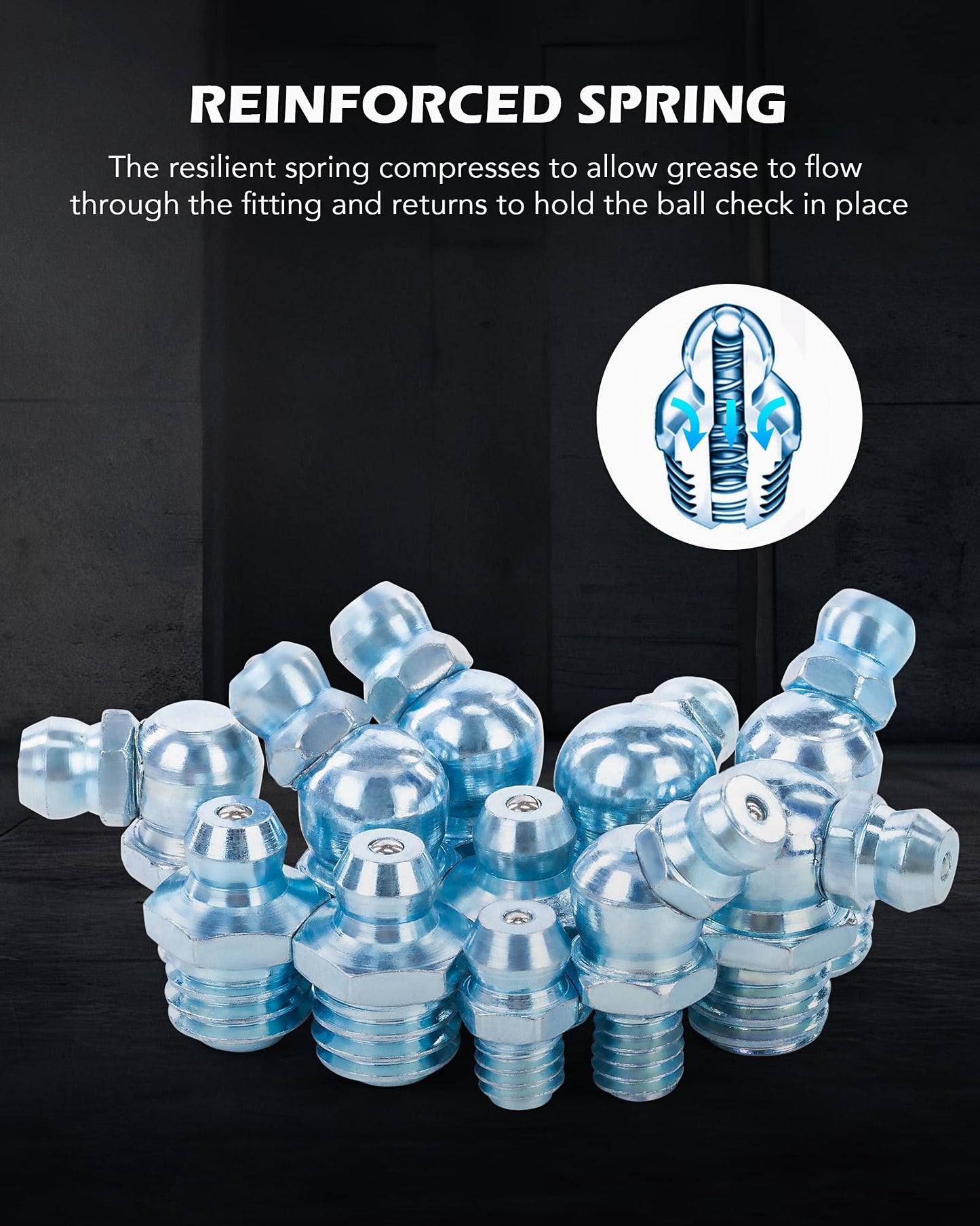 ZELCAN 230 pc. Hydraulic Grease Fitting Set | SAE & Metric Grease Nipple Assortment with 230 Straight 45 90 Degree Zerks in 2 Cases | Galvanized Steel Home Improvement Tool Kit for Mechanics and More