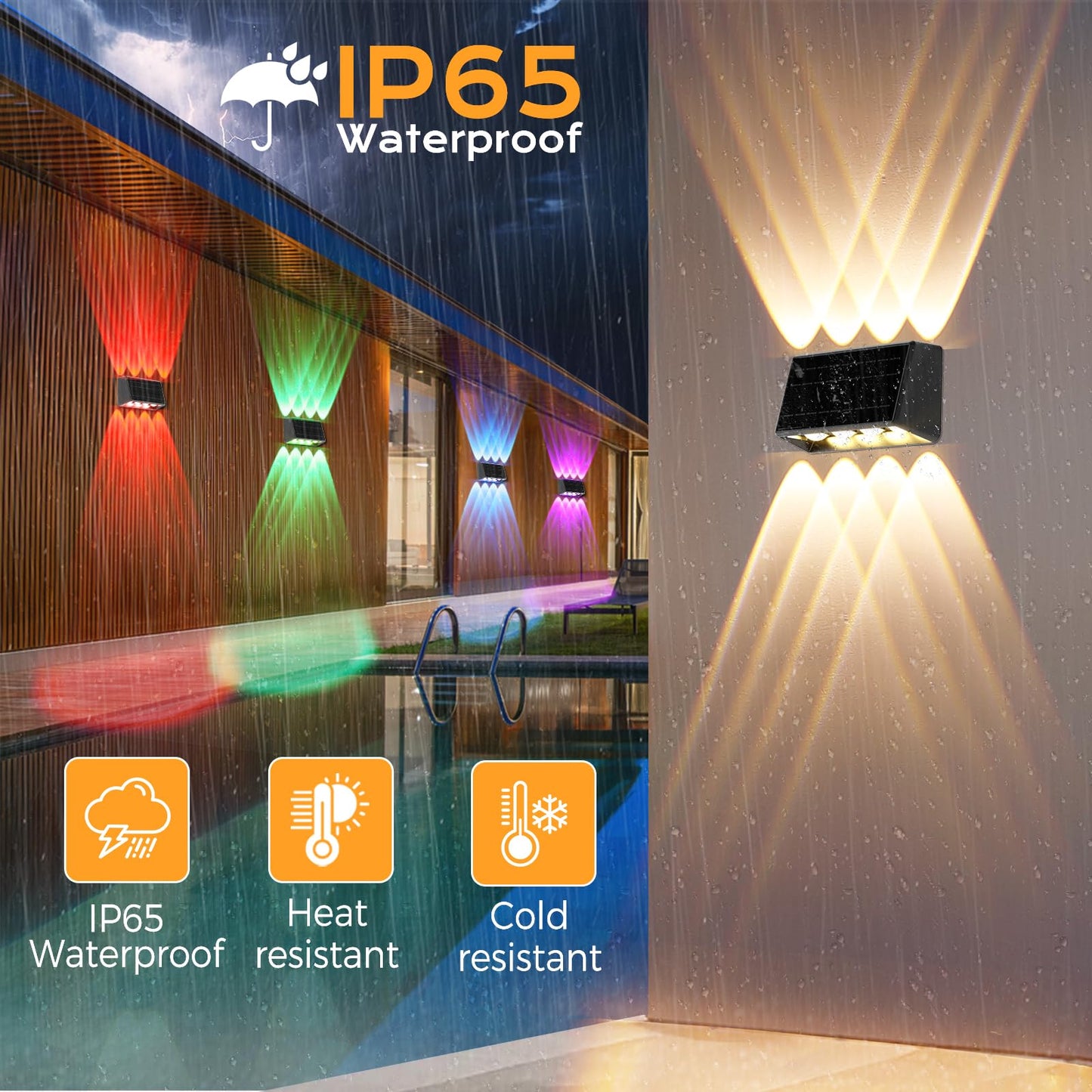 Quntis 4-Pack RGBCW Solar Fence Lights, UP & Down 8-LEDs Brighter Lighting, 13 Color Modes, IP65 Waterproof Solar Deck Lights, Auto On/Off Solar Lights Outdoor for Garden Porch Yard Step Stair Wall