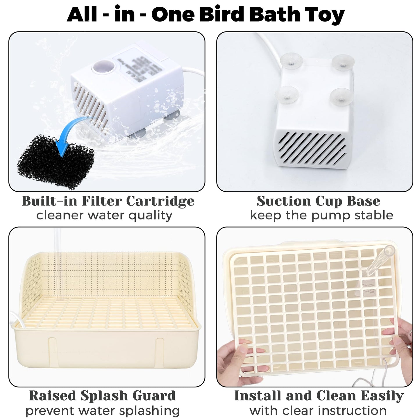 Jevnd Automatic Parakeet Bird Bath with Pump, Large Bird Shower Fountain Indoor Bathtub with Running Water, Parrot Bath Tub Faucet for Pet Birds, Cockatiel, African Grey, Budgie, Conure, Lovebird