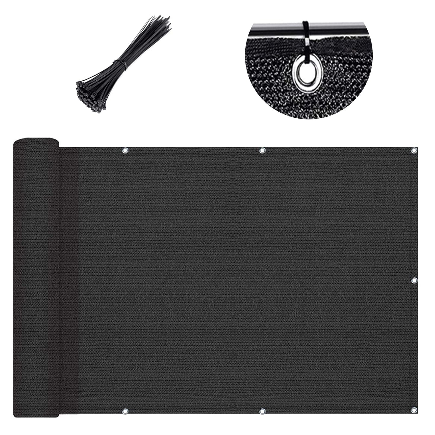 SUNLAX 3'x16' Black Balcony Privacy Screen Fence Windscreen Cover Fabric Shade Mesh Cloth with Grommets UV Protection for Patio, Backyard, Porch, Railing Shield 90%