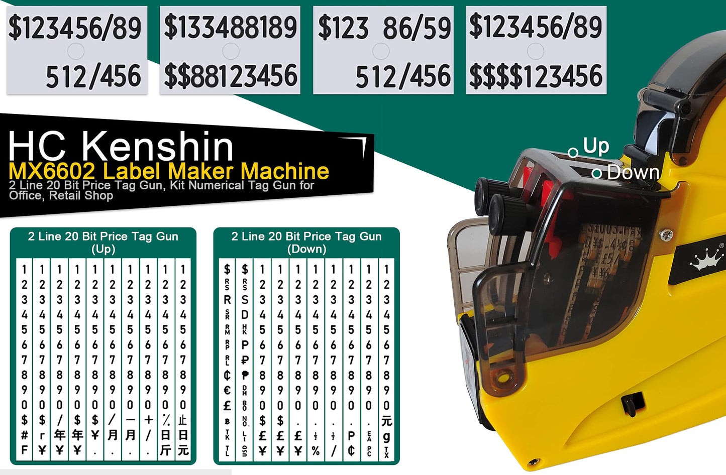 MX-6602 2-Line Pricing Gun, for Office & Retail Shop | Includes 2500 Sticker Labels & 1 Wheel - Yellow