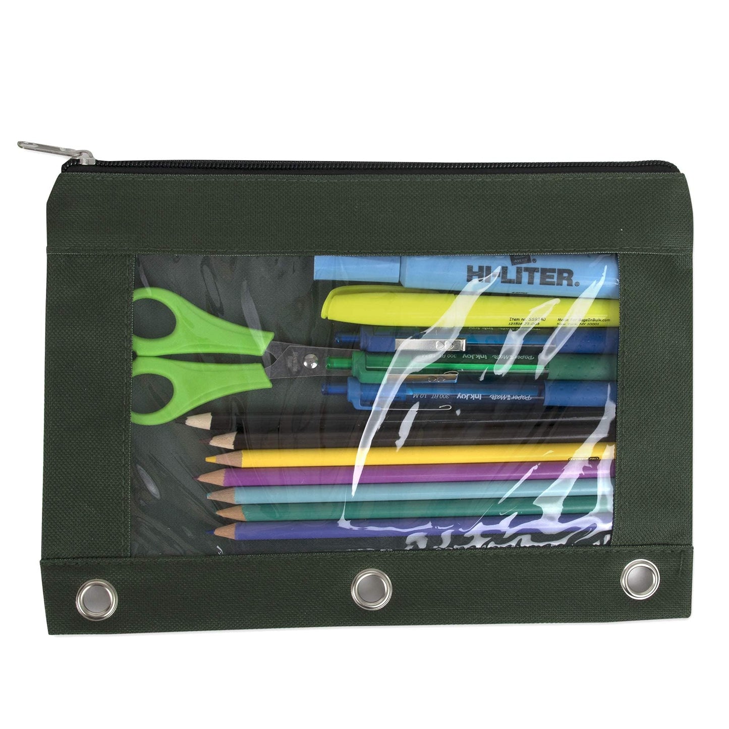 Big 3 Ring Pencil Pouch with Clear See Through Window - Bulk Pack Bundles