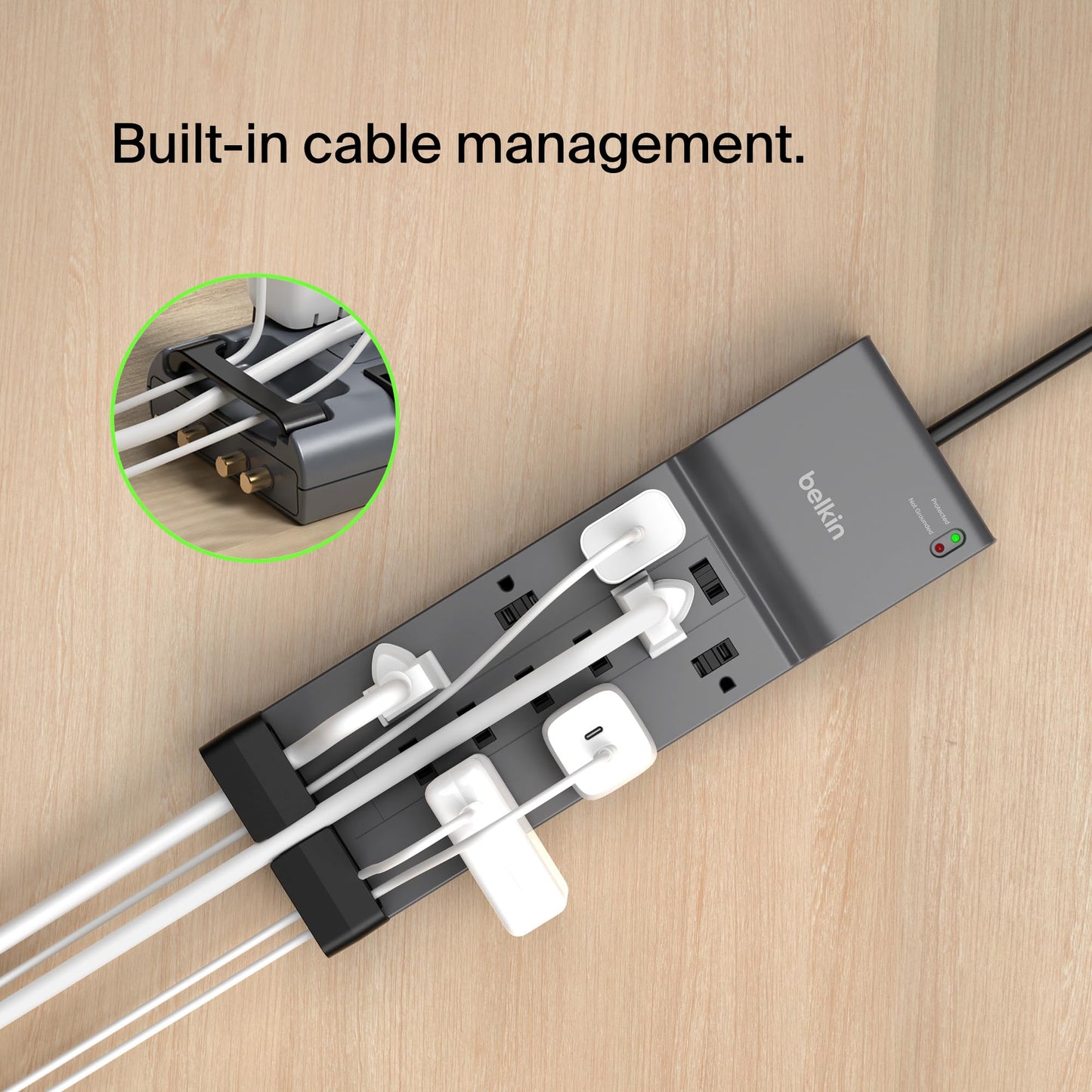 Belkin Power Strip Surge Protector - 12 AC Multiple Outlets & 8 ft Long Flat Plug Heavy Duty Extension Cord for Home, Office, Travel, Computer Desktop, Laptop & Phone Charging Brick (3,940 Joules)
