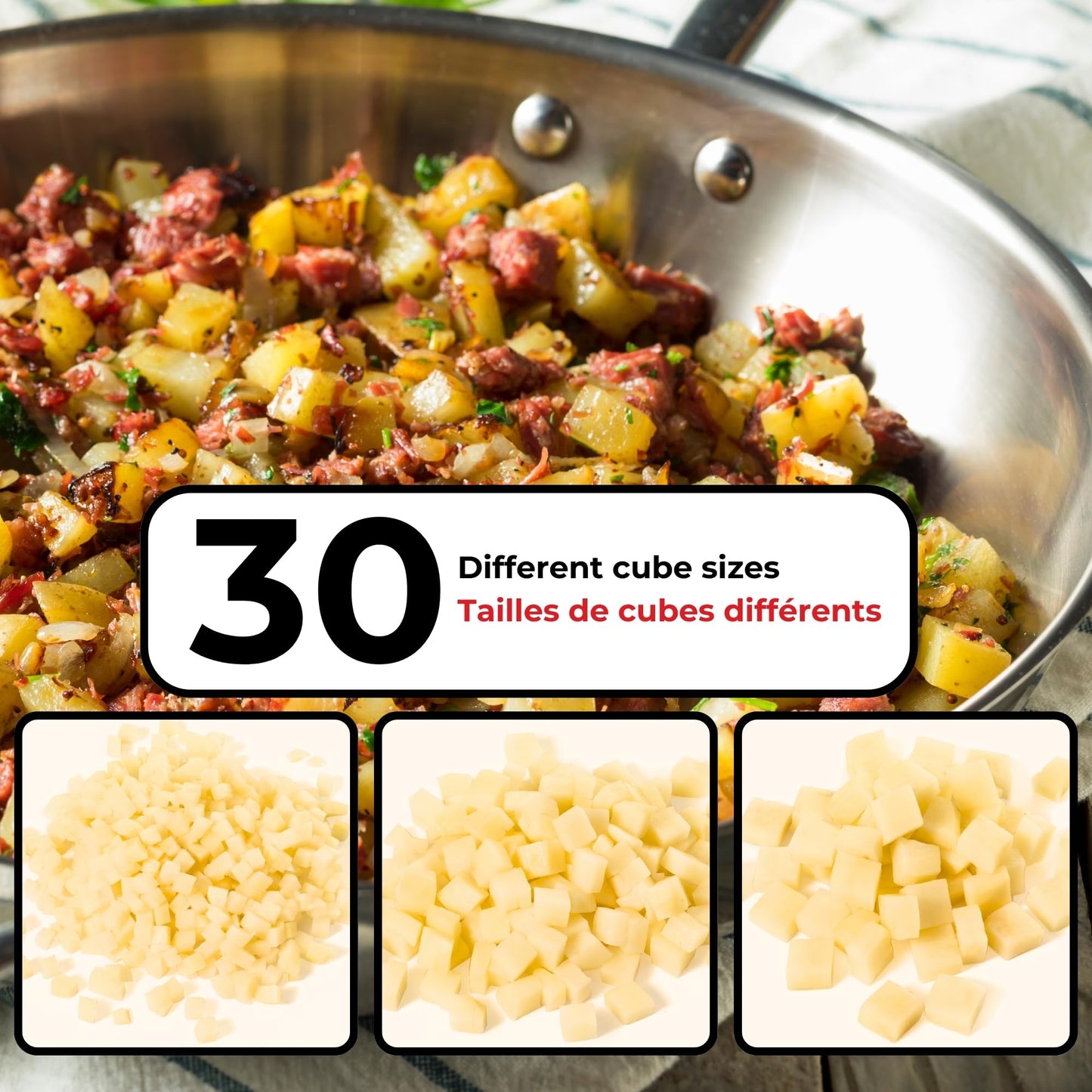 Starfrit Cubing Pro Mandoline Slicer, Dicer - 4 Blades & Graters with Storage Box - Straight & Crinkle V-Blades, Fine & Coarse Graters - 10 Thickness Settings, 3 Julienne Sizes