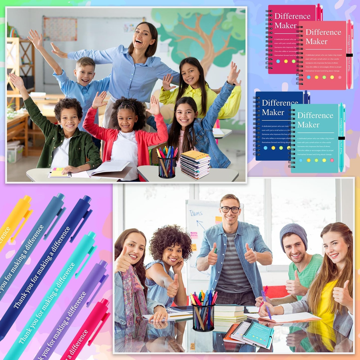 20 Pcs/10 Set Employee Appreciation Gift Inspirational Spiral Notebook with Sticky Notes Motivational Ballpoint Pen Thank You Gifts Journals Notepads for Colleagues Volunteer Teacher Coworker Staff