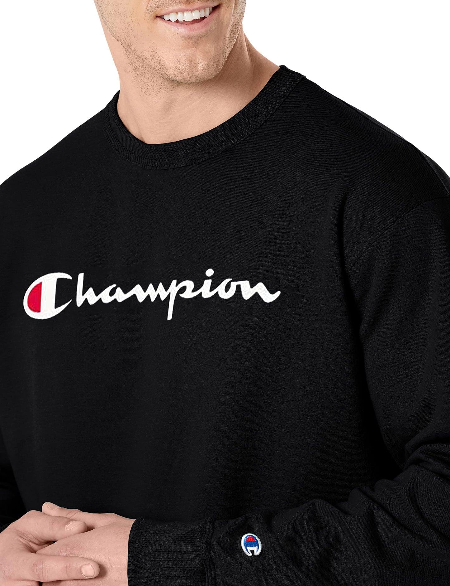 Champion Men's Fleece Crew Sweater, Black, M