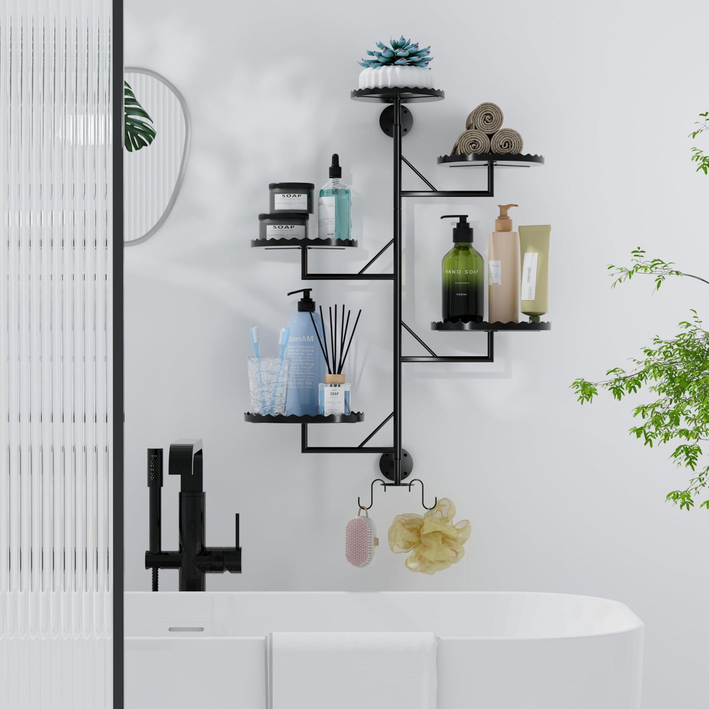 GcdPai Rotating Window Plant Shelves indoor 5-tier Metal Plant Stand, Wall Plant holder for Multiple Plants indoors, Window Sill Gifts for Small Spaces, Stylish and Functional Indoor Plant Stand Black