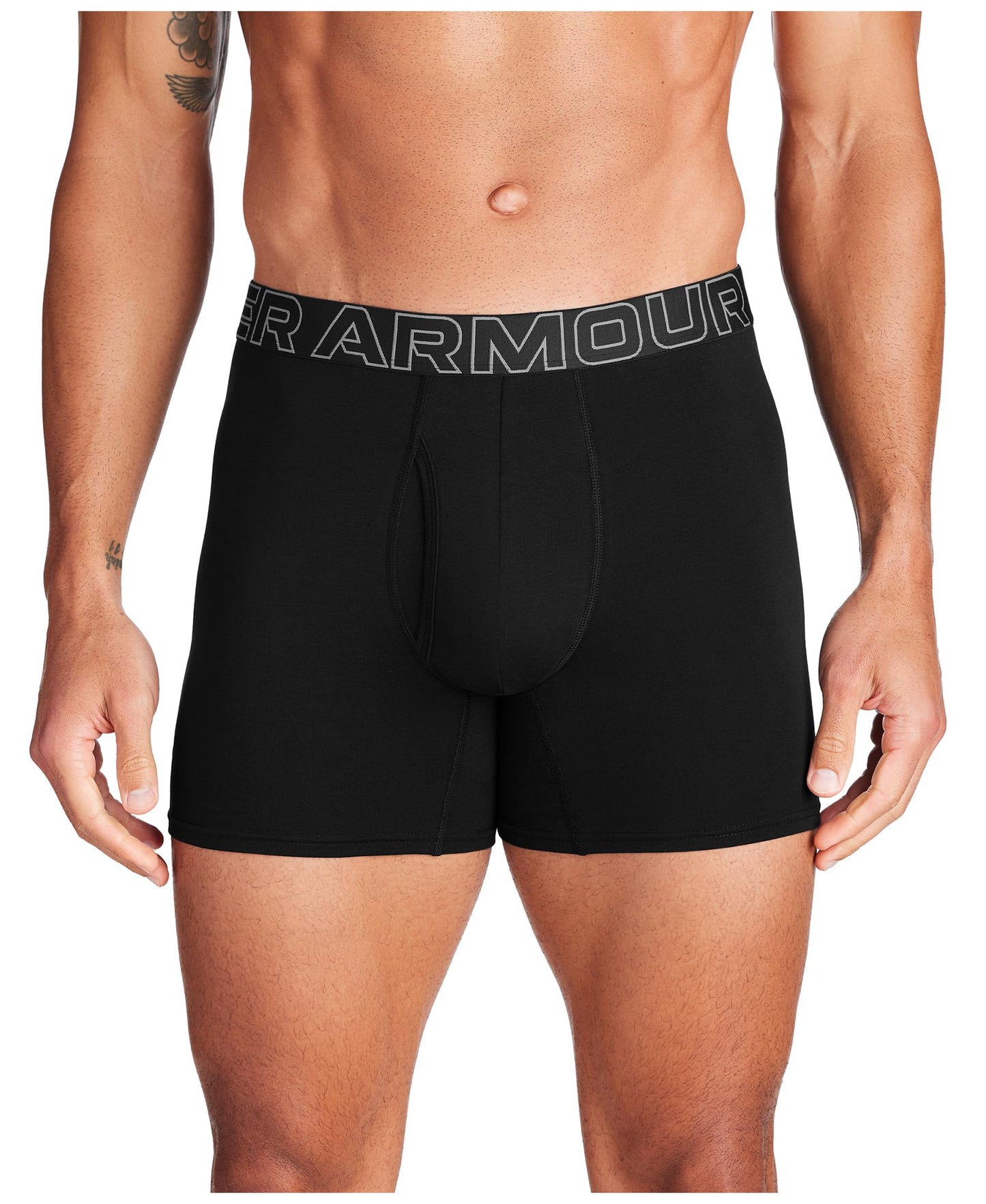 Under Armour Performance Cotton Boxer - Solid 6in 3-Pack, Black Solid - Core, LG