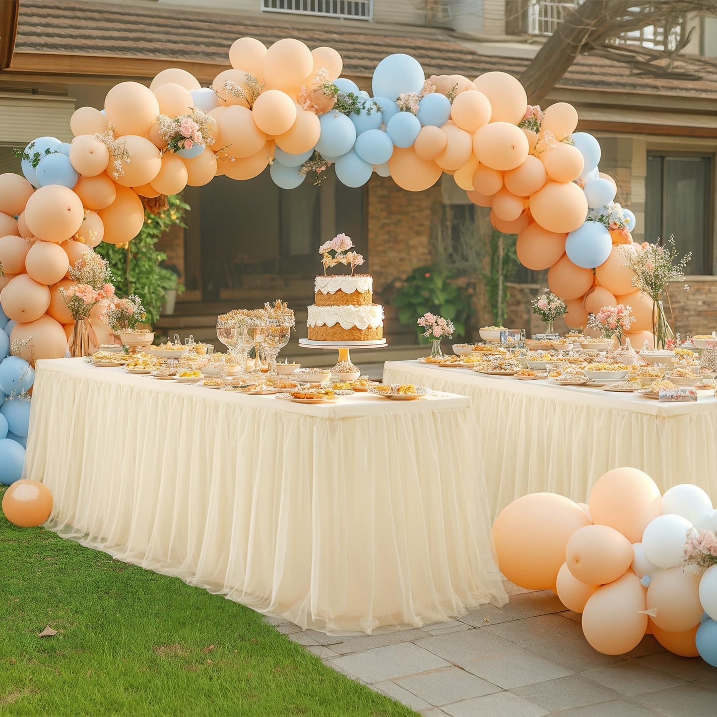 HB HBB MAGIC Champagne Tablecloths 8 Foot Rectangle Tulle Table Skirt Rectangle Tables 8ft Fitted Spandex Tables Covers Banquet Party Wedding Table Cloths 8 Foot