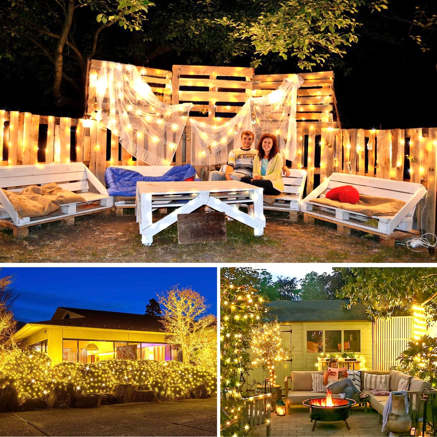 KNONEW Fairy Lights Plug in, 203FT 600 LED String Lights Indoor Outdoor Waterproof 8 Modes Memory Times Twinkle Lights for Wedding Bedroom Walls Garden Trees Decoration(Warm White)