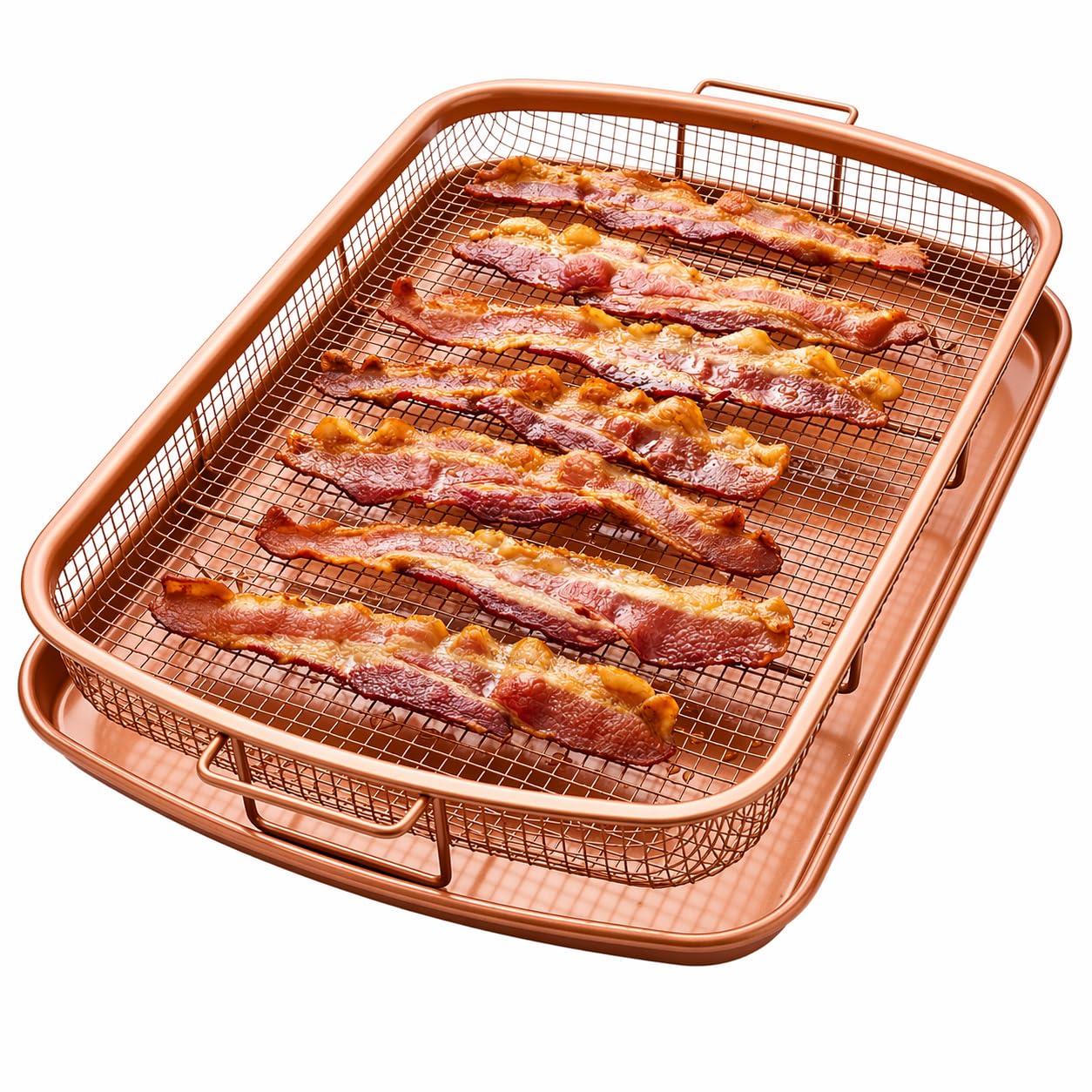 Gotham Steel Air Fryer Tray, Air Fry Basket for Oven, 2 Piece Nonstick Copper Crisper Tray, Air Fry for Convection Oven, Also Great for Baking & Crispy Foods, Dishwasher Safe – XL 16.5” x 12.5”