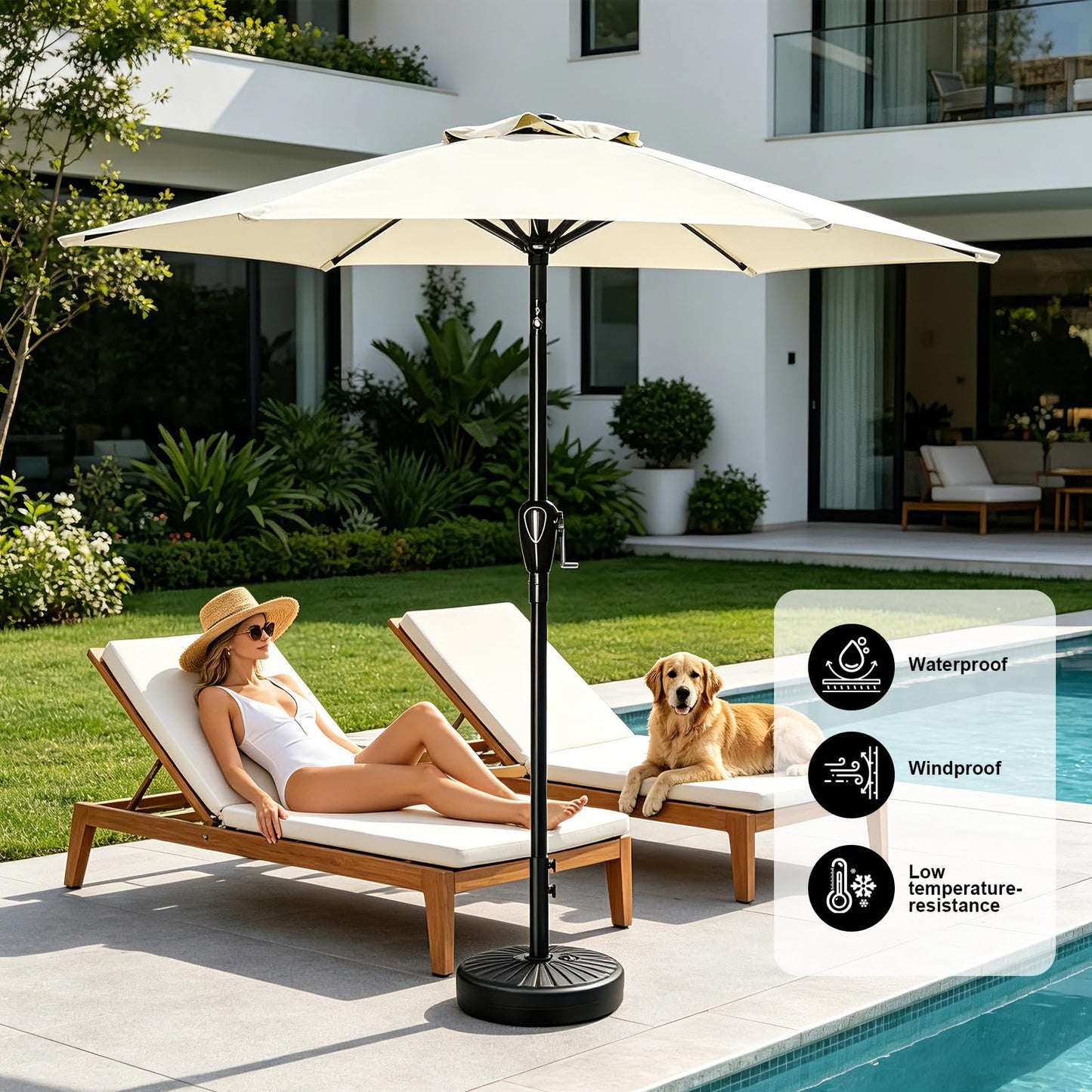 SunHalo Gear 20" Heavy Duty Fillable Patio Umbrella Base-Sand/Water Weighted Market Umbrella Stand for Deck,Lawn,Yard,Poolside,Market,Beach | 50lbs Capacity, Universal Fit & Anti-Tip Design