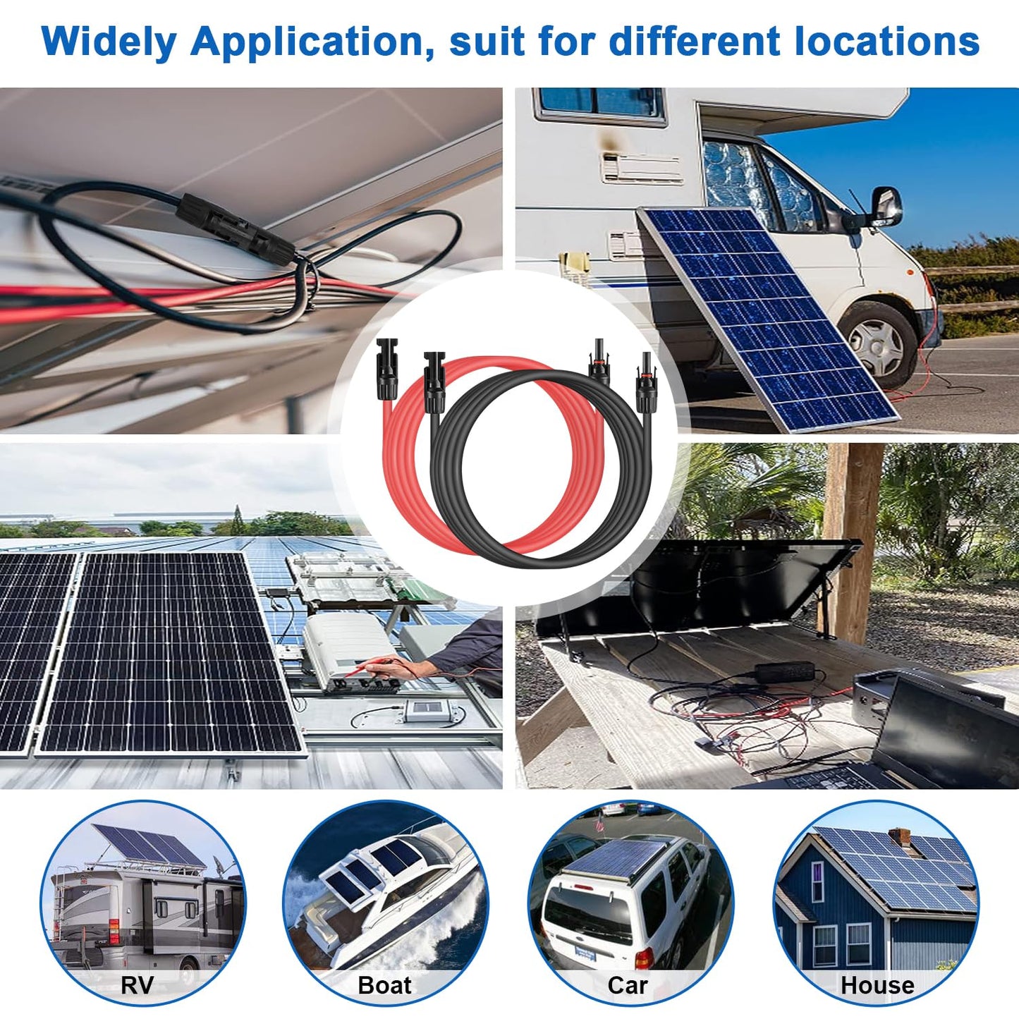 TBER 20Feet 10 AWG(6mm²) Solar Extension Cable with MC4 Male & Female Connector Waterproof Wire for Solar Panels RV Marine Camper Ferry Outdoor Automotive (20FT Red+ 20FT Black)