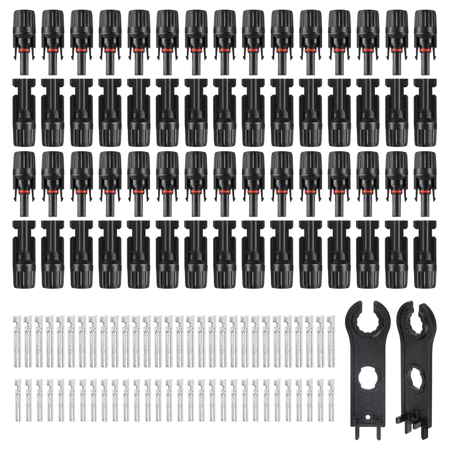 MC4 Solar Connectors 30 Pairs/60pcs Solar Panel Cable Connectors Waterproof IP67 1000V 30A Male/Female Connector with 2 Pack Wrenches