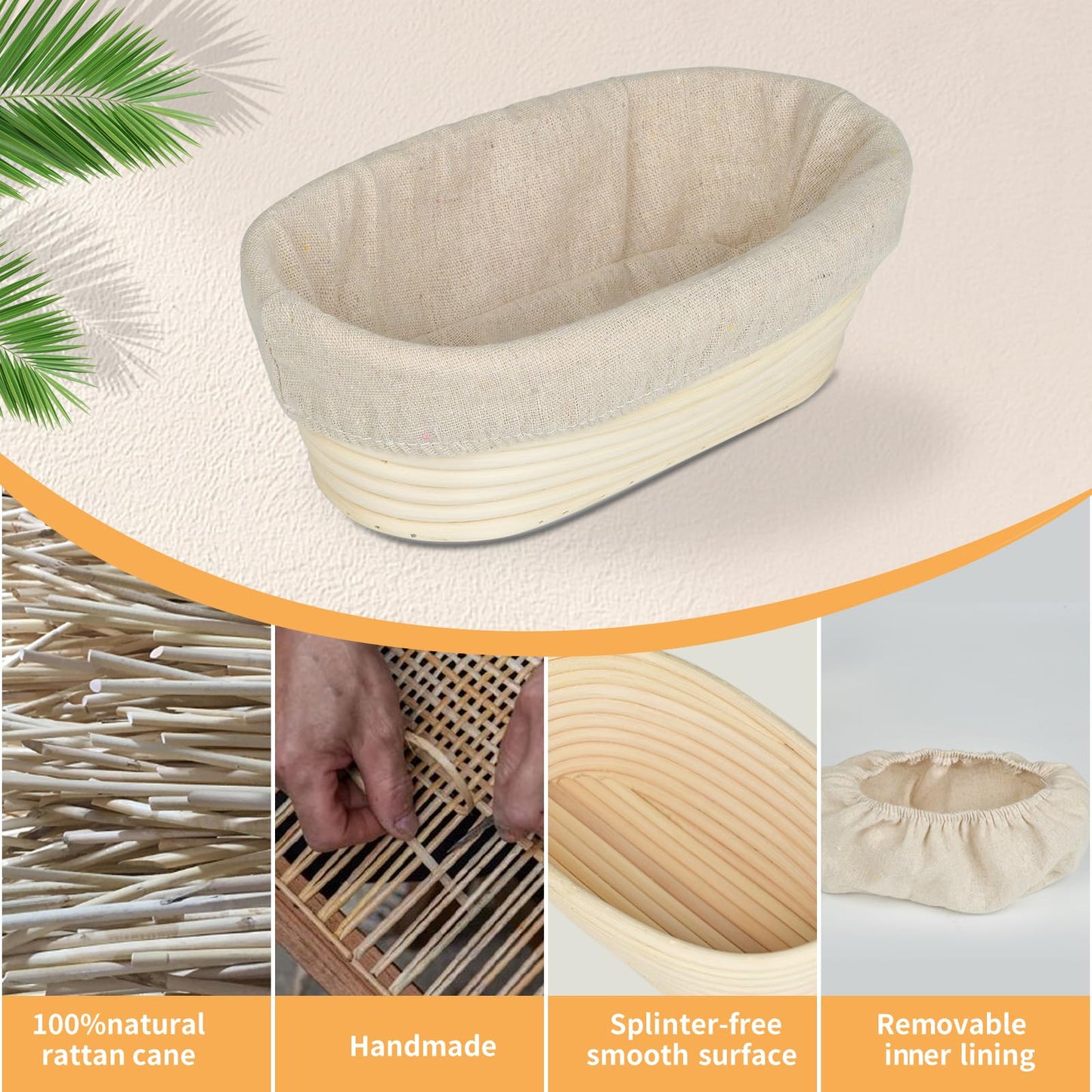 2 Pack 10 inch Oval Bread Proofing Basket, Sourdough Bannetons Bortform Proving Rattan Basket with Linen Liner Cloth, Great for Professional & Home Bakers & Starter
