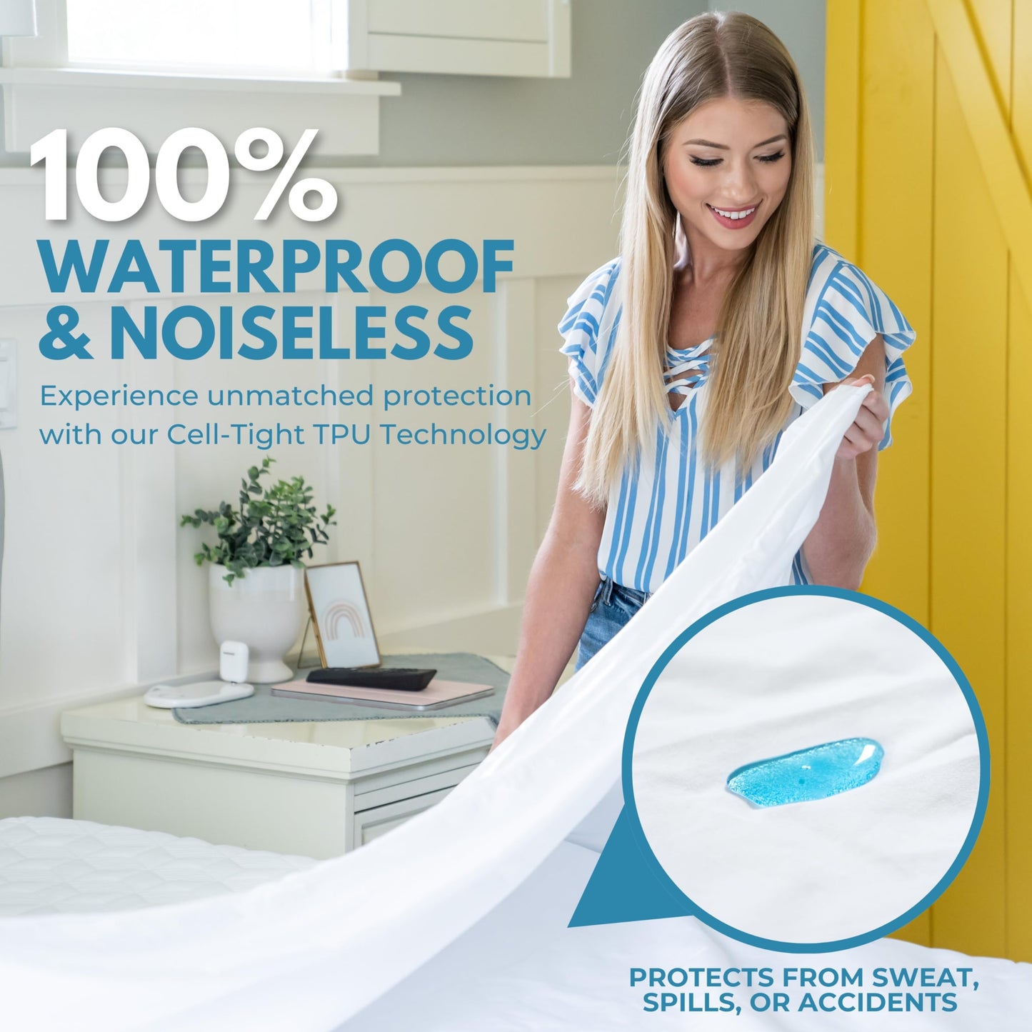 Twin Size 39x75” Premium Waterproof Zippered Mattress Encasement, 100% Cotton, Hypoallergenic, Bed Bug Proof Six Sided Mattress Cover, Invisible Zippered, Soft & Breathable up to 15" Deep - Rest Line