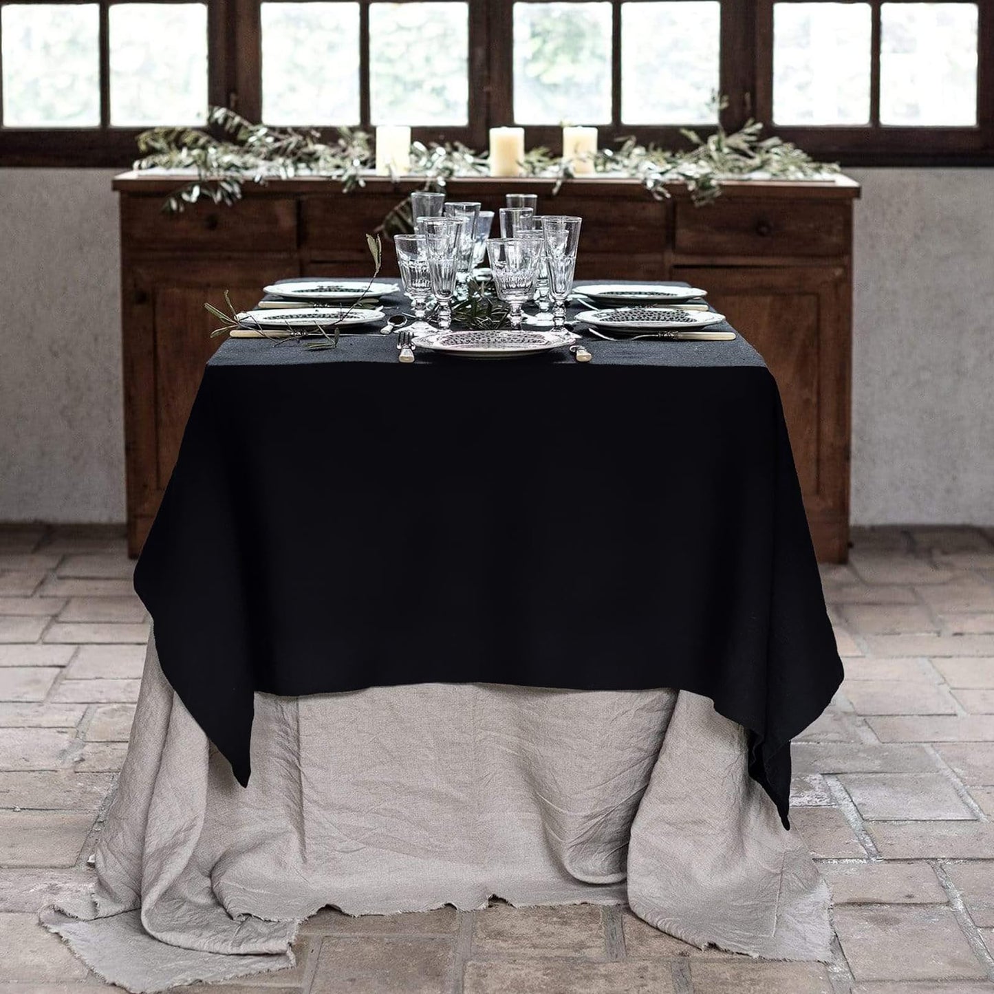 Fayavoo 8 Pack Black Table Cloth 58 x 102 Inch Rectangle Table Cover Stain and Wrinkle Resistant Washable Polyester Table Cloth for Decorative Table Cover for Dining Table, Buffet Parties and Camping