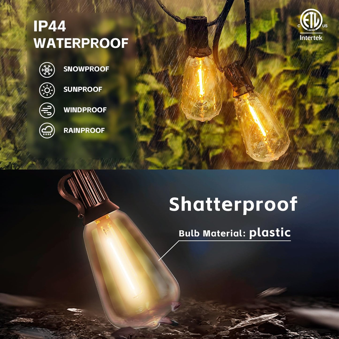 ST38 Outdoor 100FT String Lights with Remote, Waterproof Patio Lights with Dimmer and Timer, Outside Hanging Lights with 50+2 Shatterproof LED Edison Bulbs for Gazebo Backyard Deck Balcony 2200K