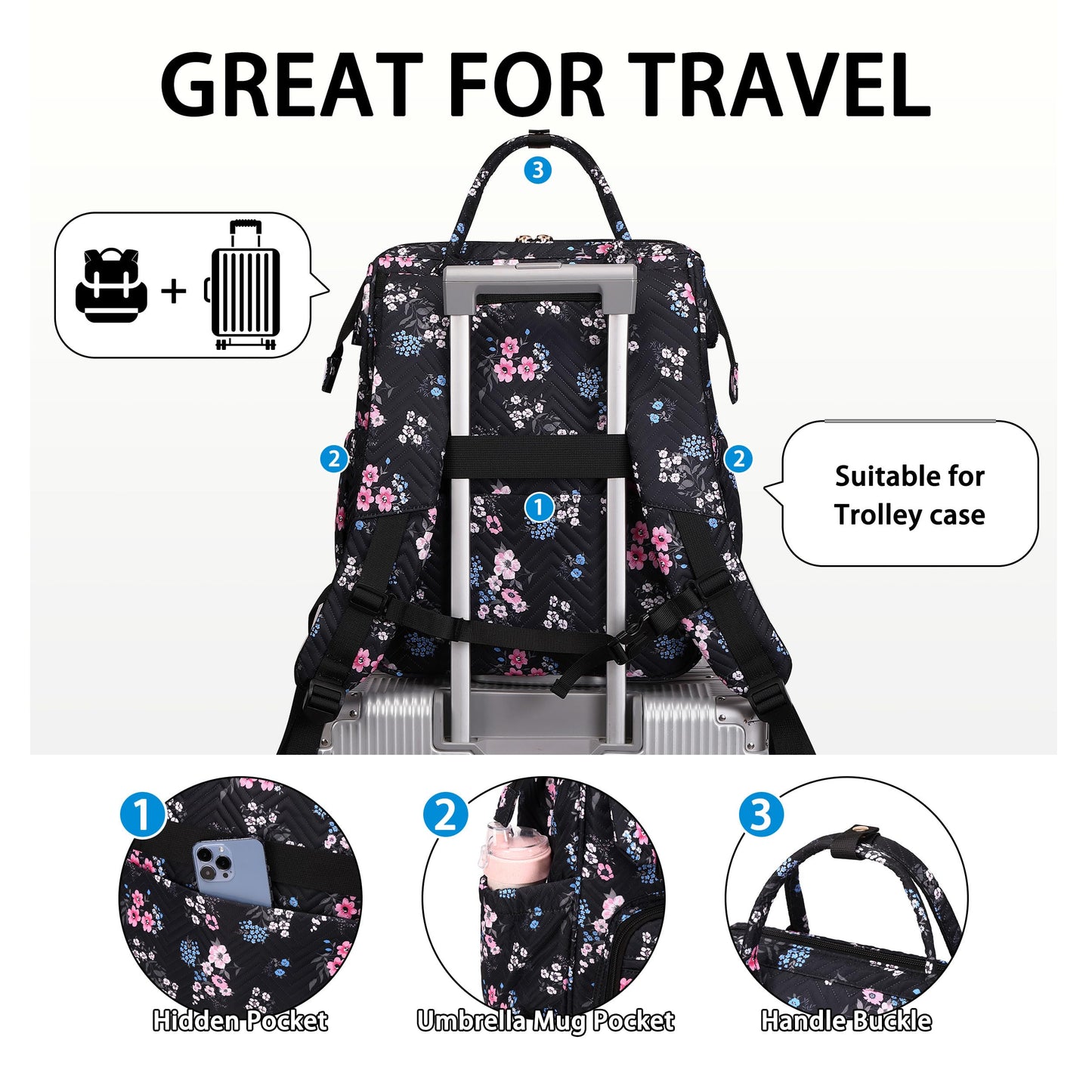 Laptop Backpack for Women College School Backpacks Purse Womens Work Business Bag Travel Daypack Teens Girls Bookbags (Black-1)
