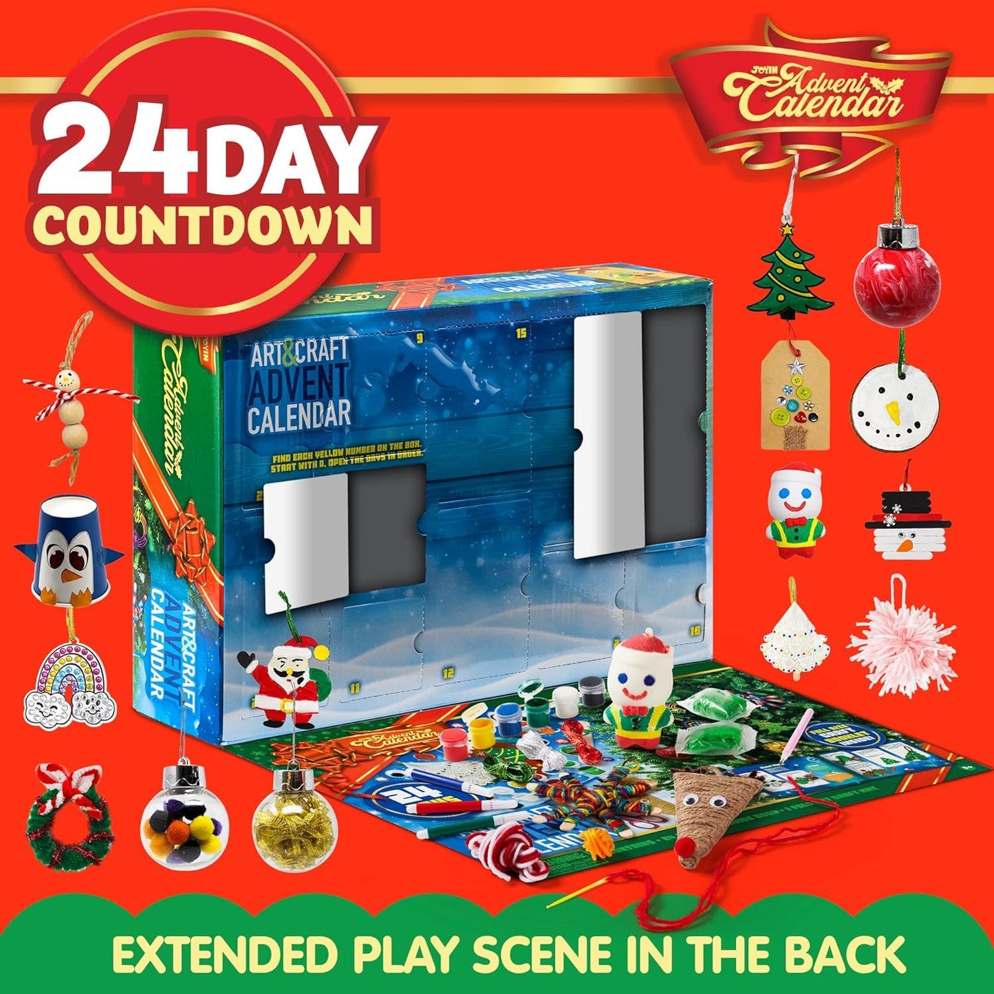 JOYIN 2025 Christmas Countdown Advent Calendar, 24 Days Christmas Art & Craft Advent Calendar with Children's scissors glue lanyards paint watercolor pens, Xmas Party Favor Gifts, kids DIY Crafts