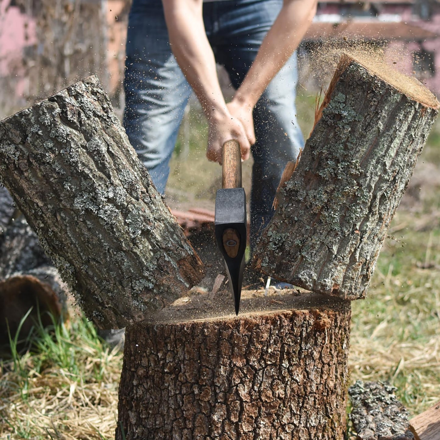 35.4" Splitting Axe, Wood Splitting with 1065 High Carbon Steel, Chopping Axe with Beech Wooden Handle for Chopping Firewood