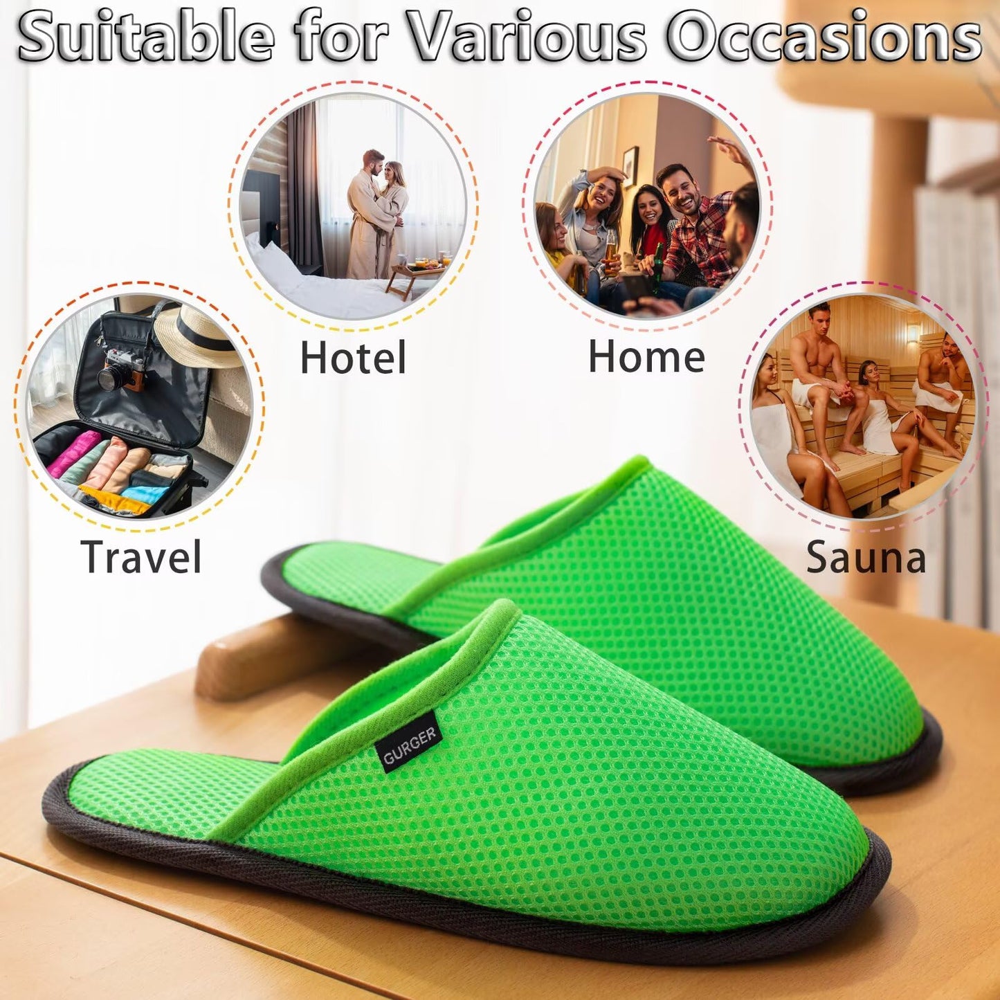 BUGUKI House Slippers for Guests Non-Disposable Washable Spa Slippers Set Non-Slip Felt Slippers for Spa, Hotel, Party Guest and Travel, T Set of 6 Pairs, 6-14 Women/4-13.5 Men