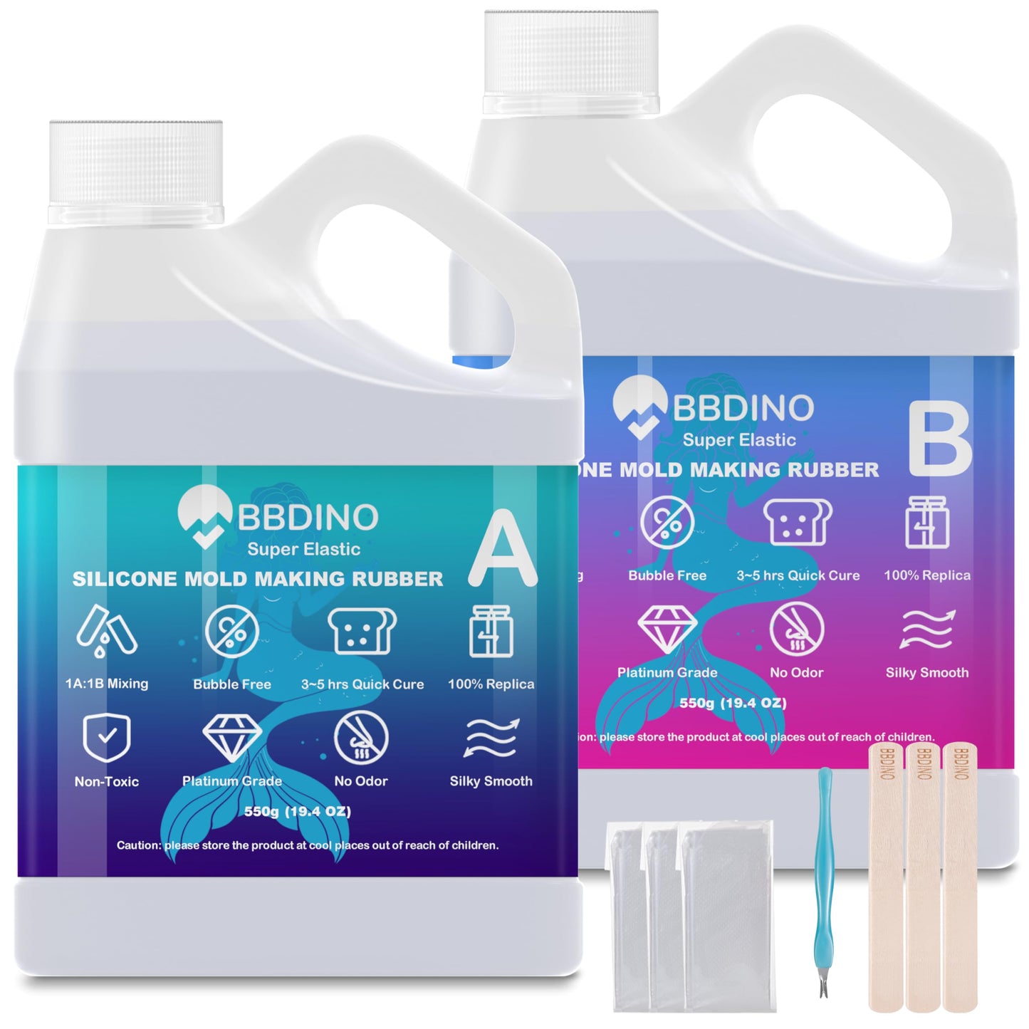 BBDINO Silicone Mold Making Kit, Super Elastic Liquid Silicone for Mold Making Clear 2.42lb(38.8oz), 3h Fast Cure Molds Maker Silicon for Casting Molds of Resin/Silicon/Candle/Soap etc.